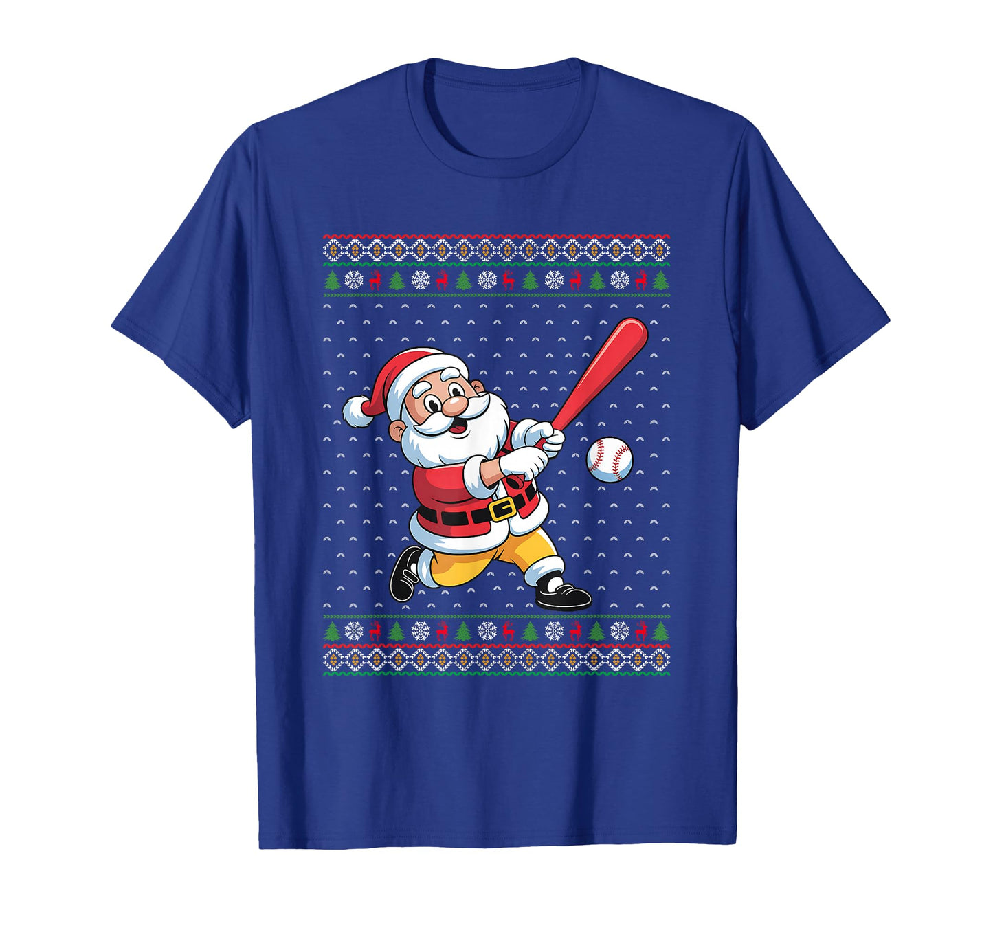 Santa Playing Baseball Men Boys Ugly Christmas Baseball T-Shirt