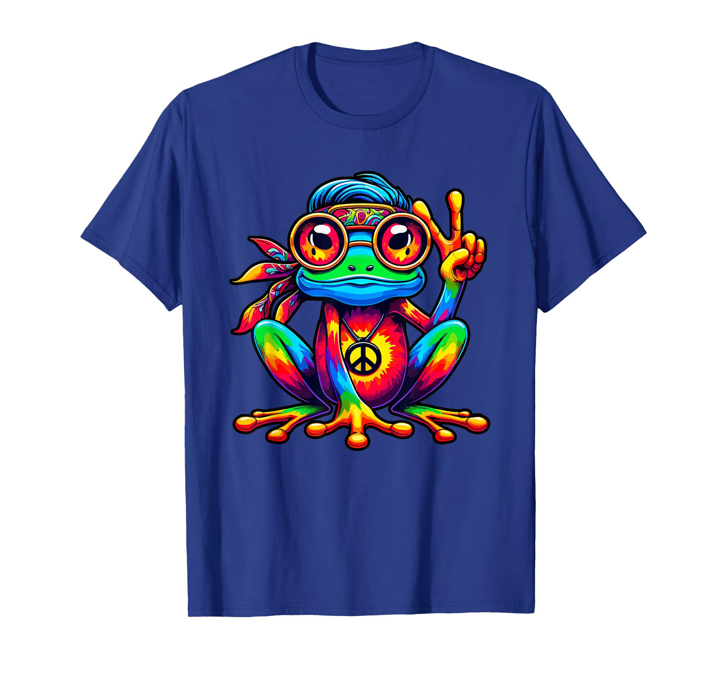 Tie-Dye Hippie Frog, Peace Sign, 70s Party & 60s Costume T-Shirt
