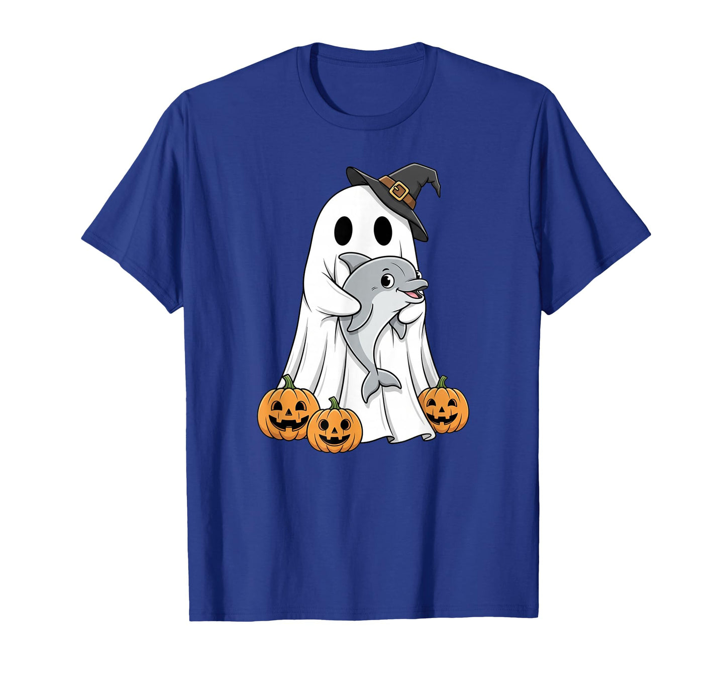 Funny Ghost Dolphin Pumpkin Halloween Kids Mens Womens T-Shirt