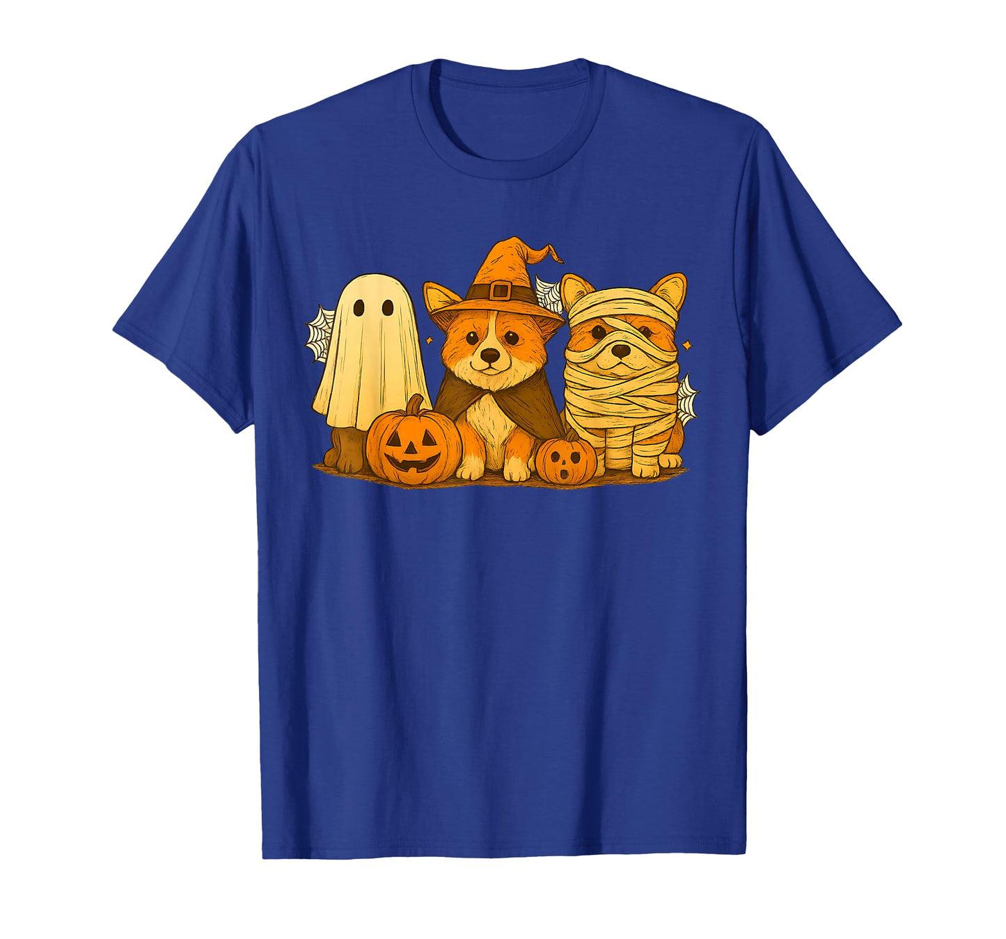 Retro Corgi Witch Scary Halloween Pumpkin Women Men Kids T-Shirt