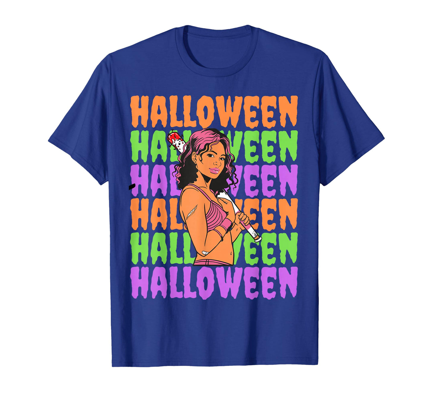 Funny Melanin Halloween Black Girl Magic Scary Blood Bat T-Shirt