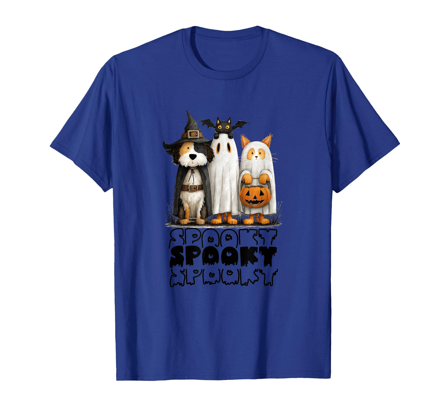 Whimsical Halloween Cat and Dog in Costume Design T-Shirt