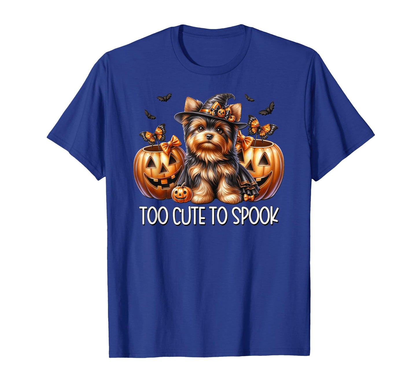 Pumpkins and Bats Halloween Yorkie is Too Cute to Spook T-Shirt