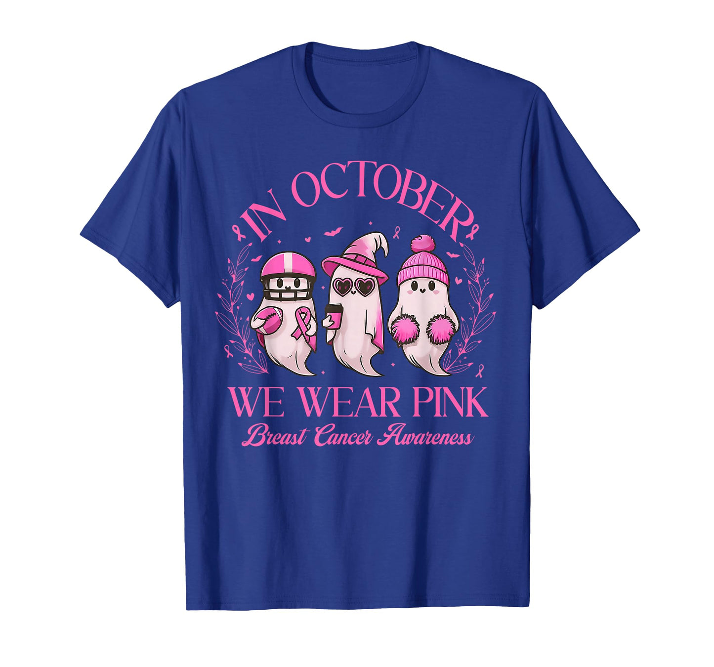 in October We Wear Pink Ghost Halloween Breast Cancer T-Shirt