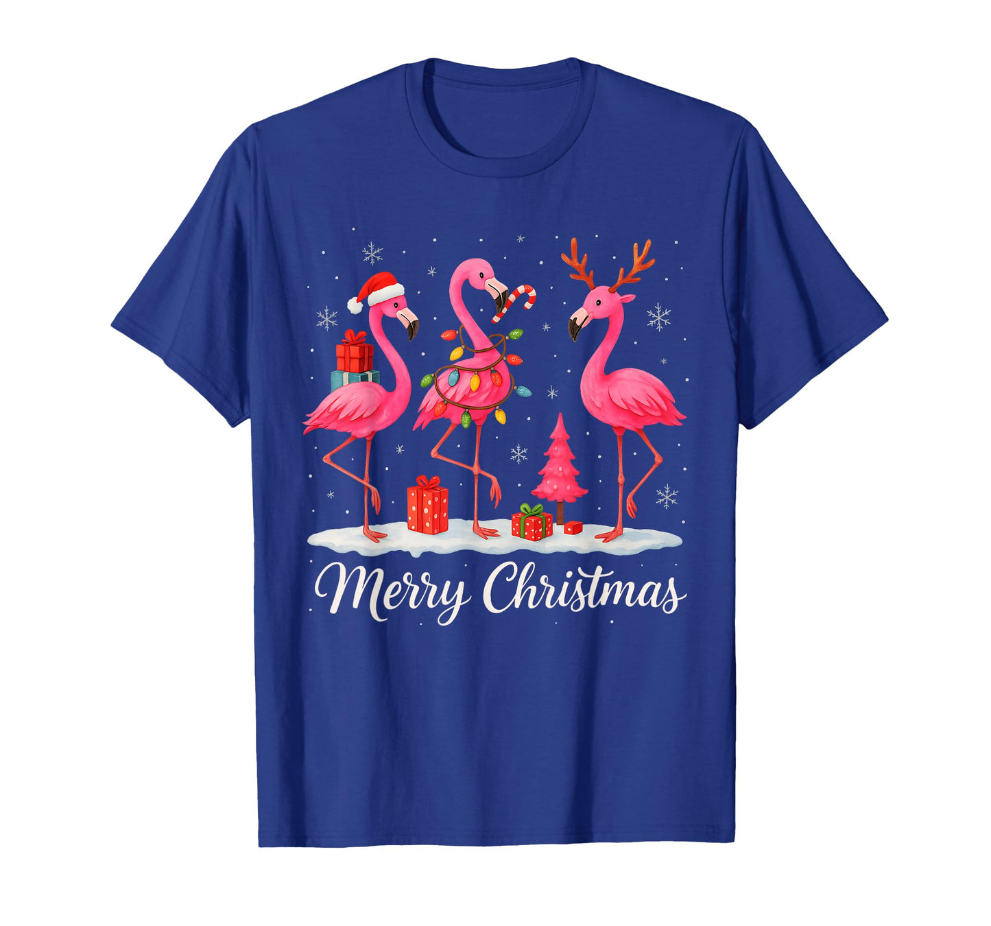 Merry Christmas Santa Flamingo Xmas Light Men Women Kid T-Shirt