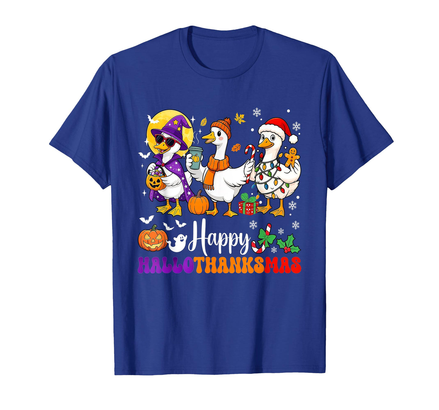 Happy HalloThanksMas Goose Halloween Thanksgiving Christmas T-Shirt