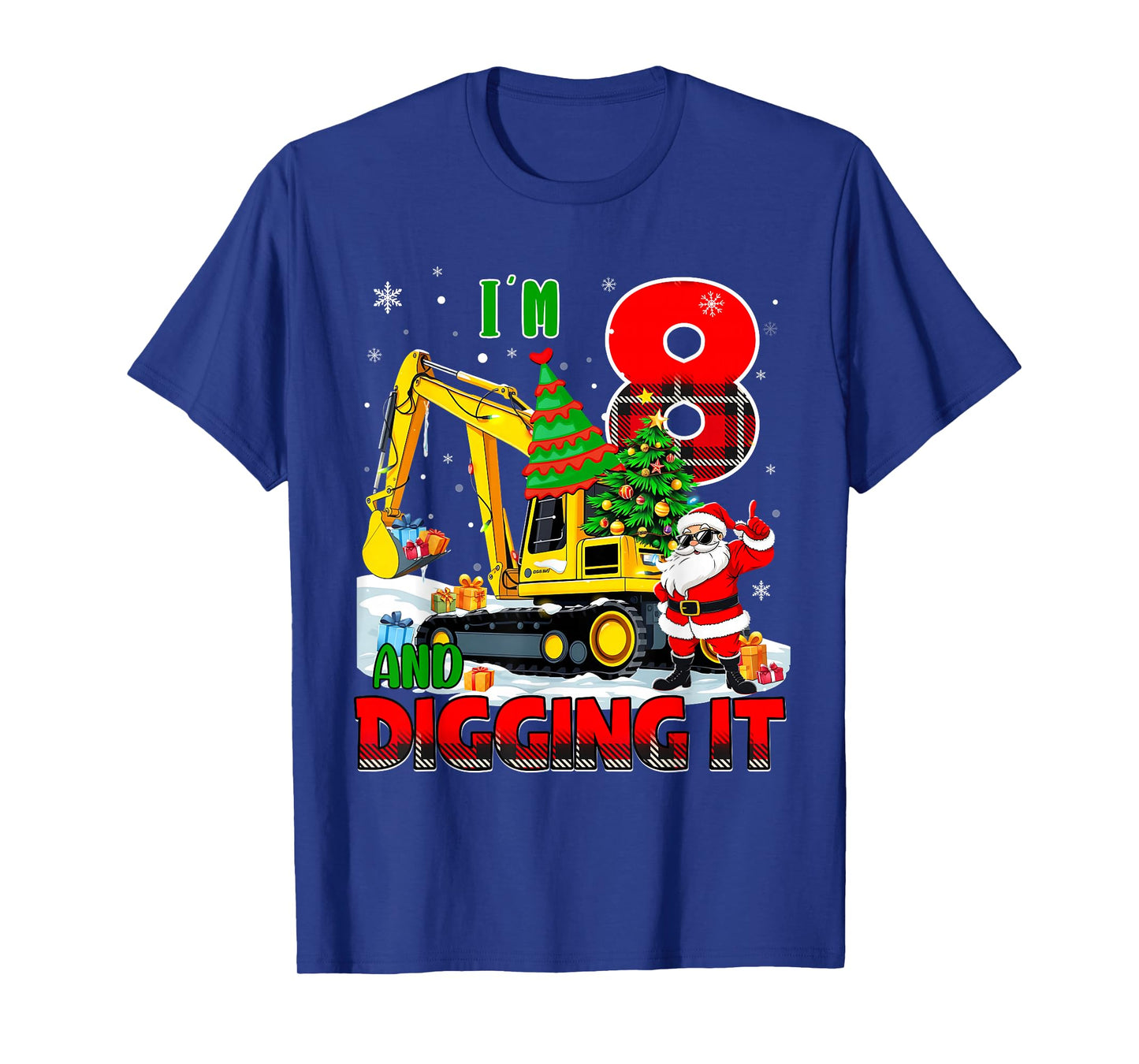 I'm 8 Construction 8th Birthday Kid Boy Xmas Excavator Santa T-Shirt