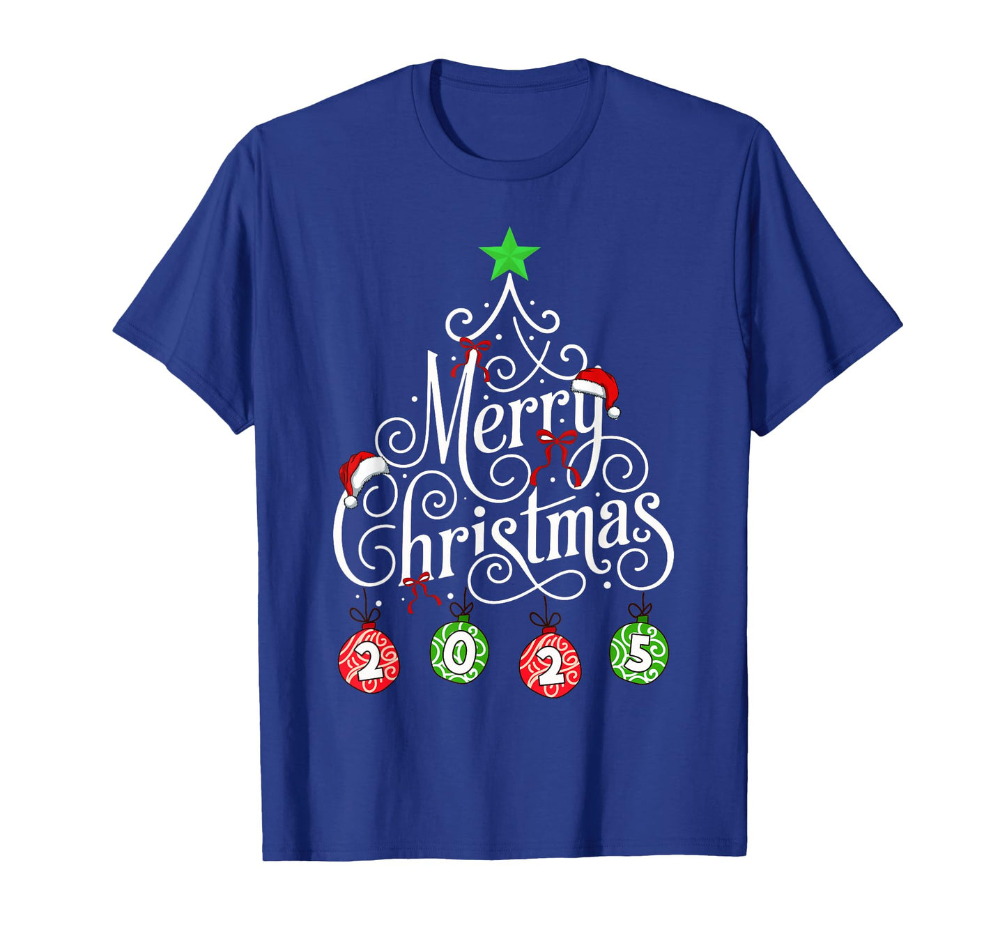 Merry Christmas 2025 Typography Matching Xmas Pajamas T-Shirt