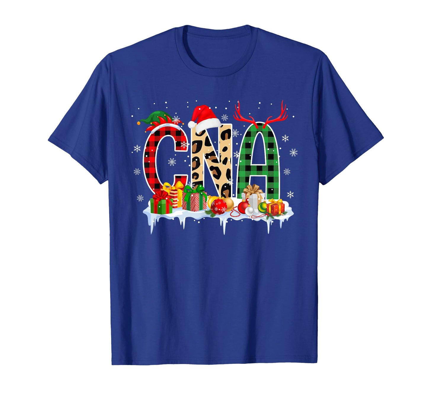 Leopard Red Plaid CNA Nursing Santa Hat Reindeer Christmas T-Shirt