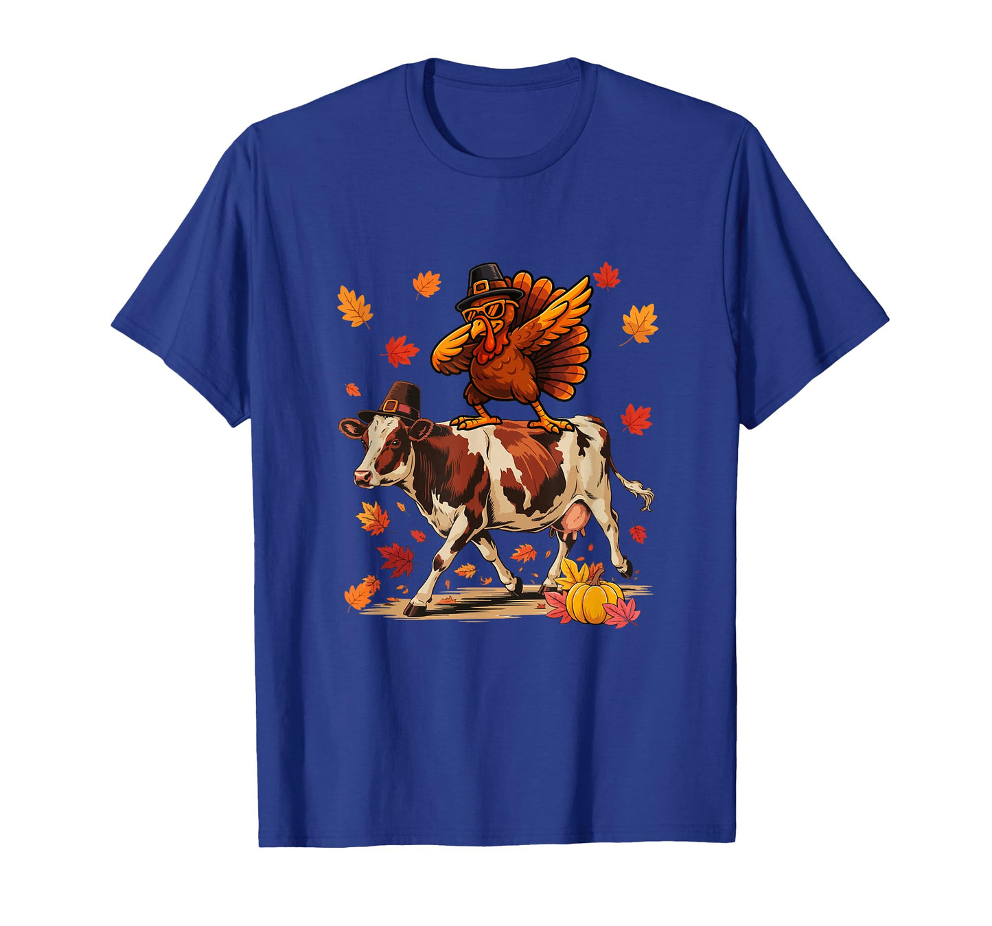 Dabbing Turkey On Cow Thanksgiving Autumn Pilgrim Farmer T-Shirt