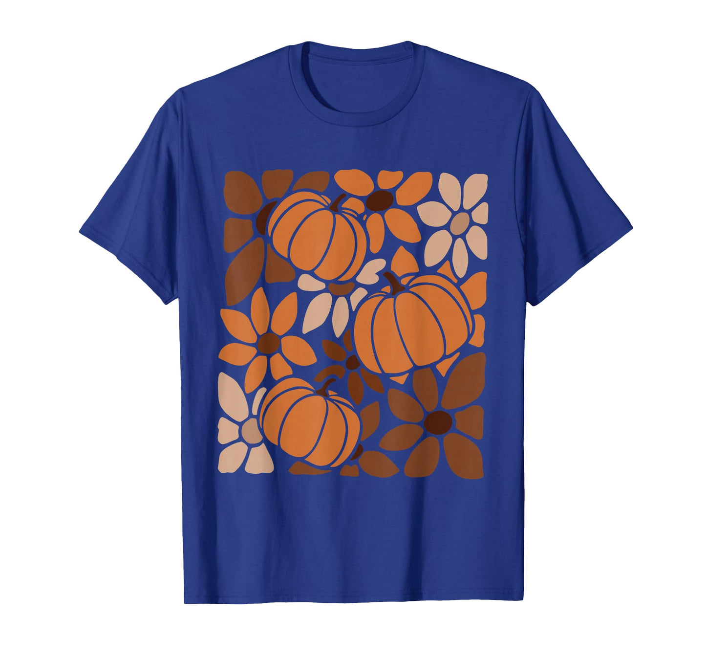 Fall Pumpkins Autumn Flowers Harvest Season Retro Boho Women T-Shirt