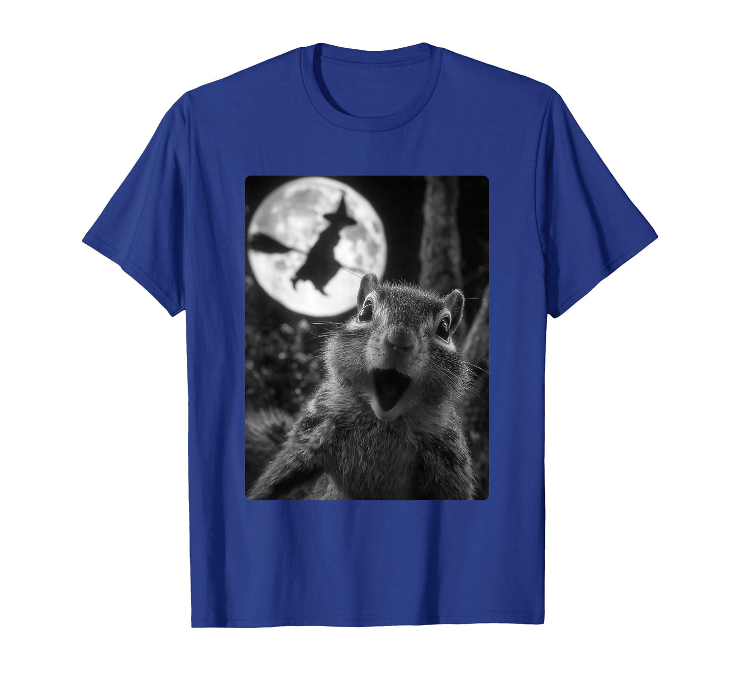 Funny Chipmunk Selfie with Full Moon Flying Witch Halloween T-Shirt