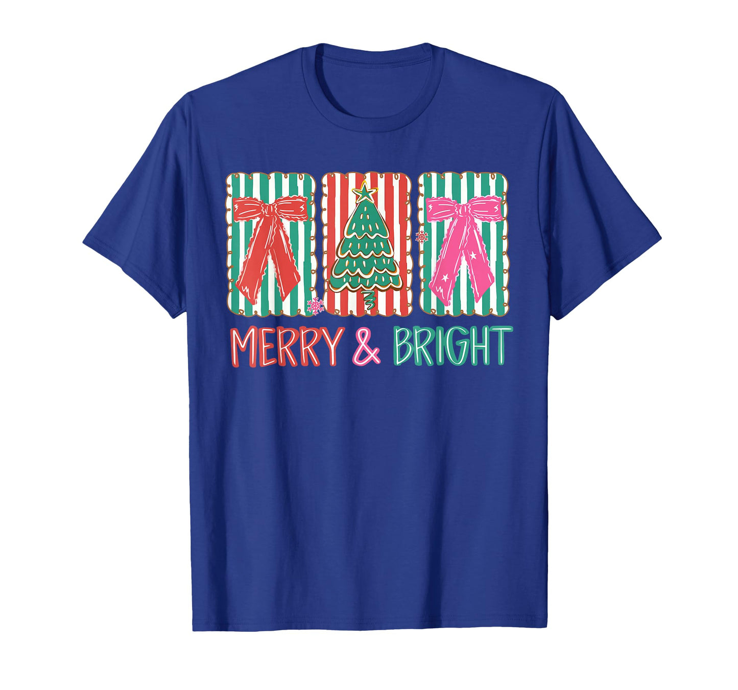 Merry & Bright Christmas Xmas Tree Coquette Bow Holiday T-Shirt