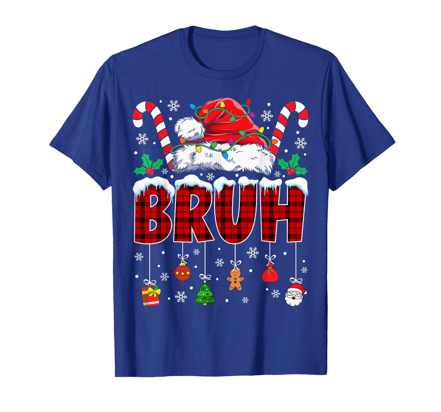 Christmas Bruh Meme Santa Hat Plaid Funny Xmas Boys Kids T-Shirt