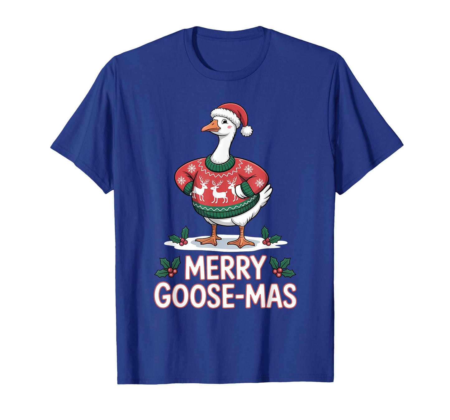 Merry Goose-mas Ugly Sweater Santa Hat Funny Goose Christmas T-Shirt