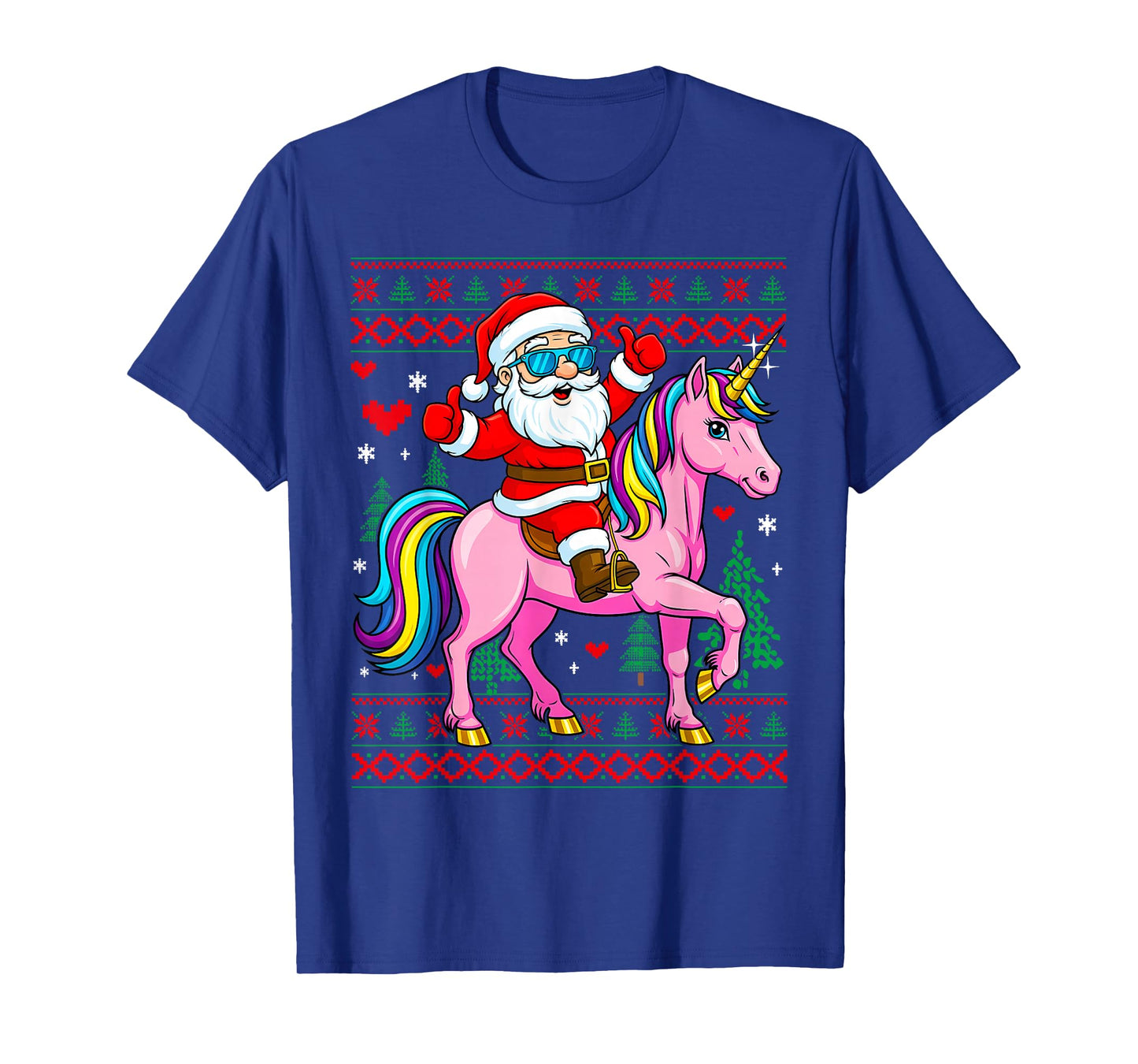Christmas Santa Claus on Unicorn Girly Girls Cute Women T-Shirt
