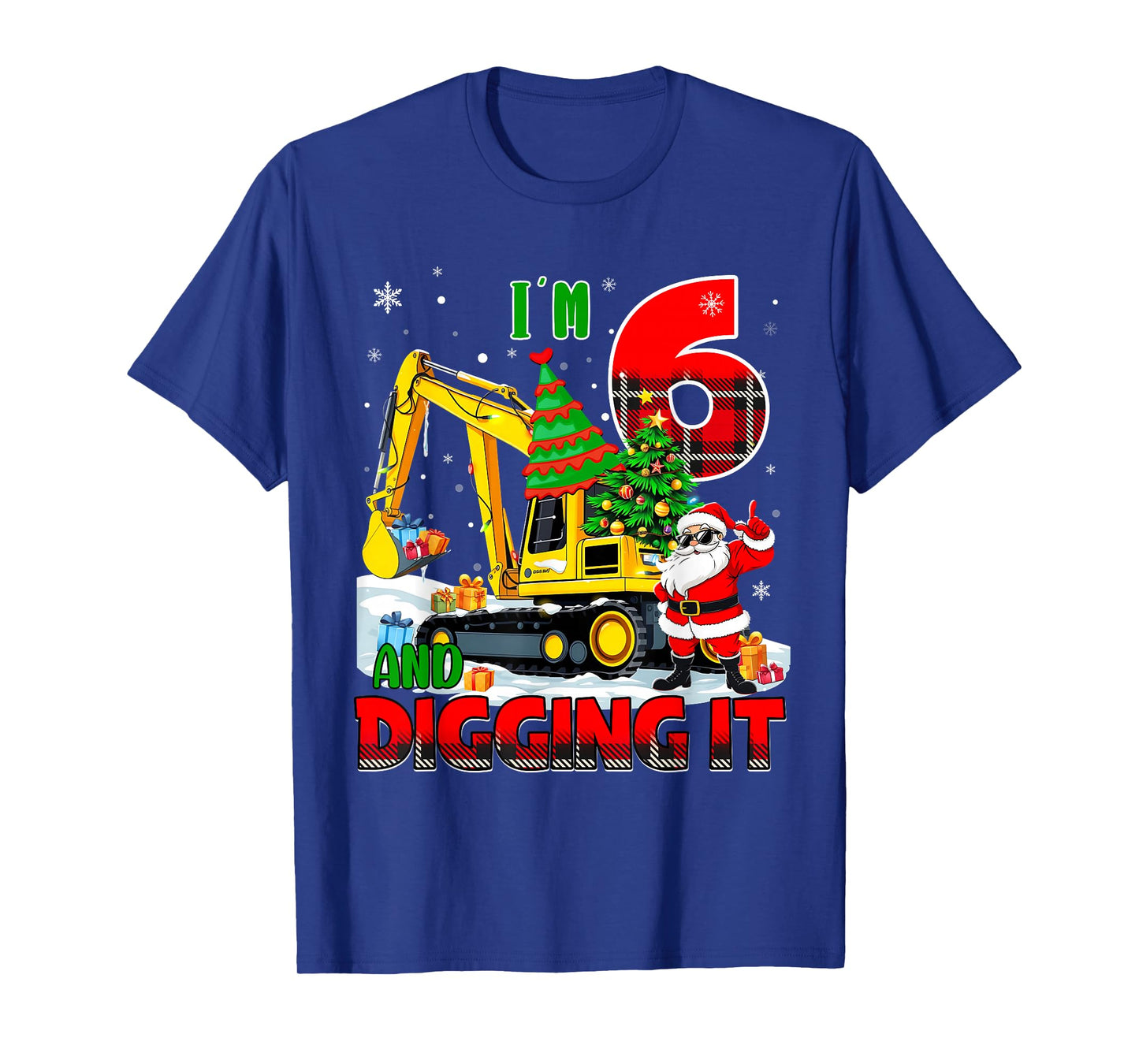 I'm 6 Construction 6th Birthday Kid Boy Xmas Excavator Santa T-Shirt