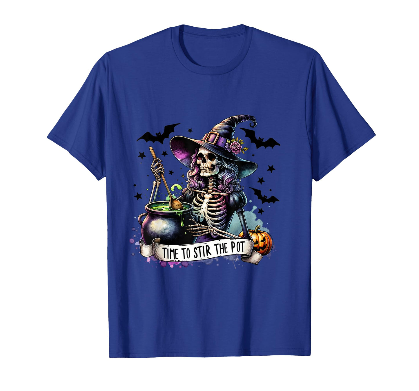 Time To Stir the pot Skeleton Woman Witch Halloween Pin-Up T-Shirt