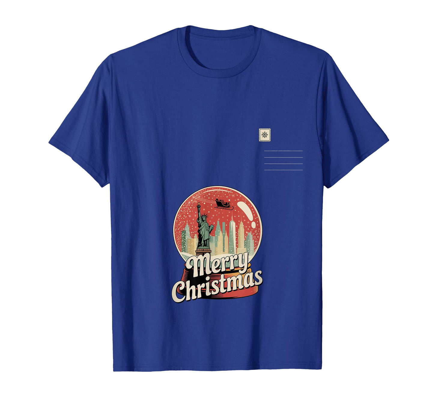 Merry Christmas New York Skyline in Snow Globe Snow Sparkles T-Shirt