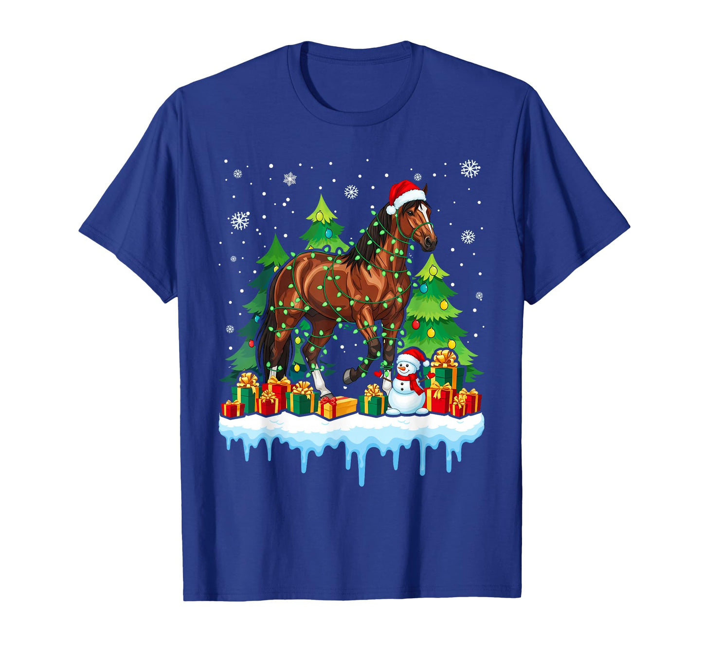 Horse Santa Hat Christmas Lights Riding Funny T-Shirt