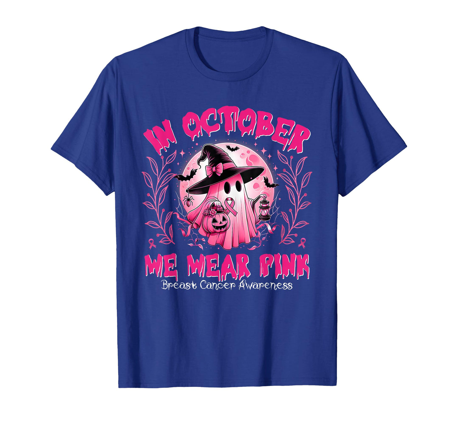 in October We Wear Pink Ghost Breast Cancer Awareness T-Shirt
