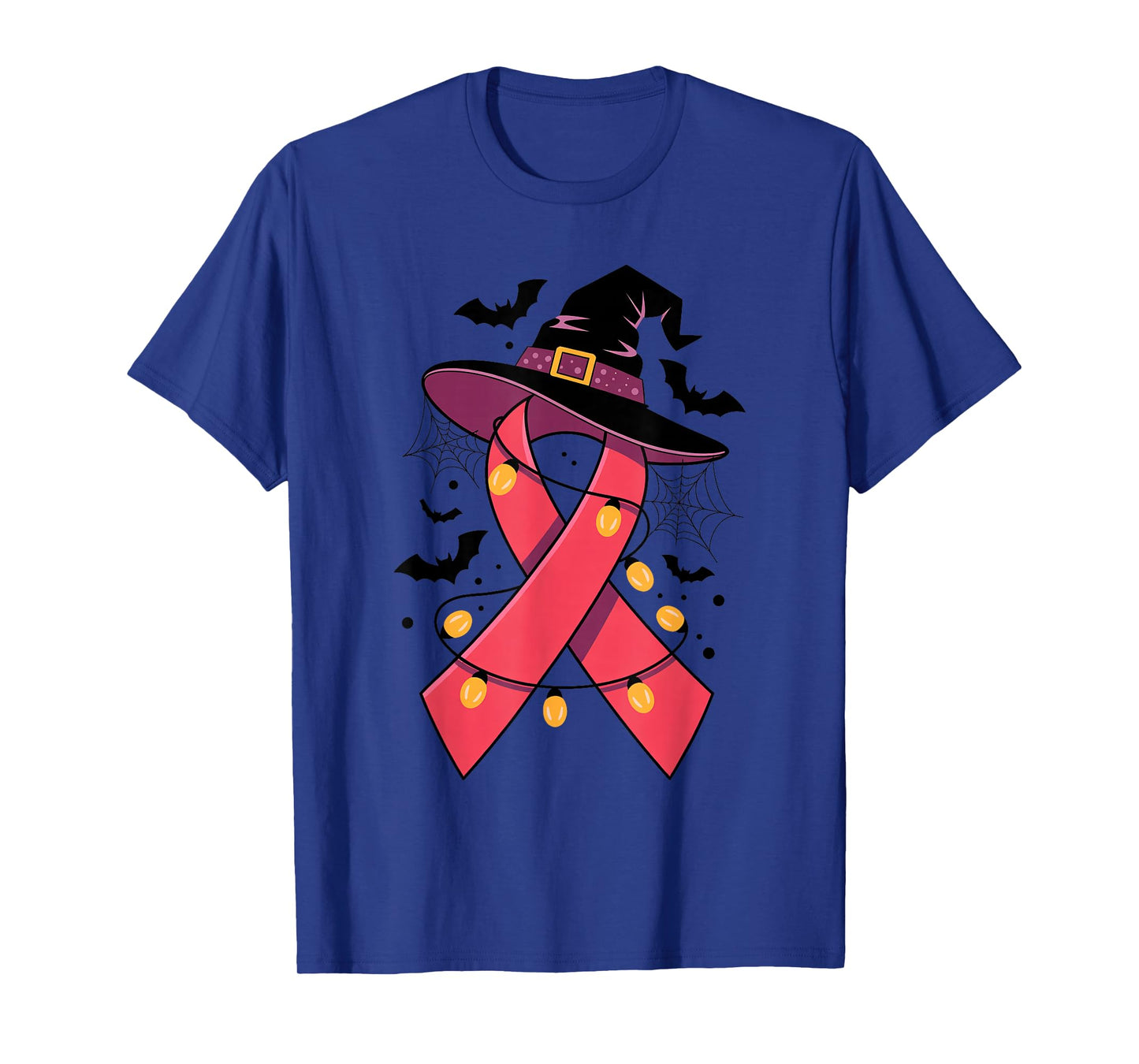Pink Ribbon Witch Hat Halloween Spider Breast Cancer Warrior T-Shirt