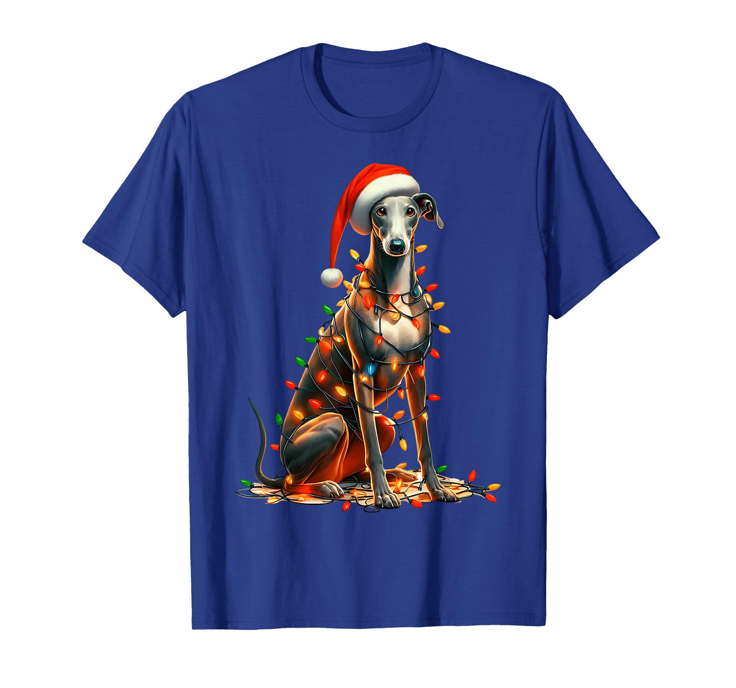 Greyhound Dog Christmas Lights Santa Hat Dog Lover T-Shirt