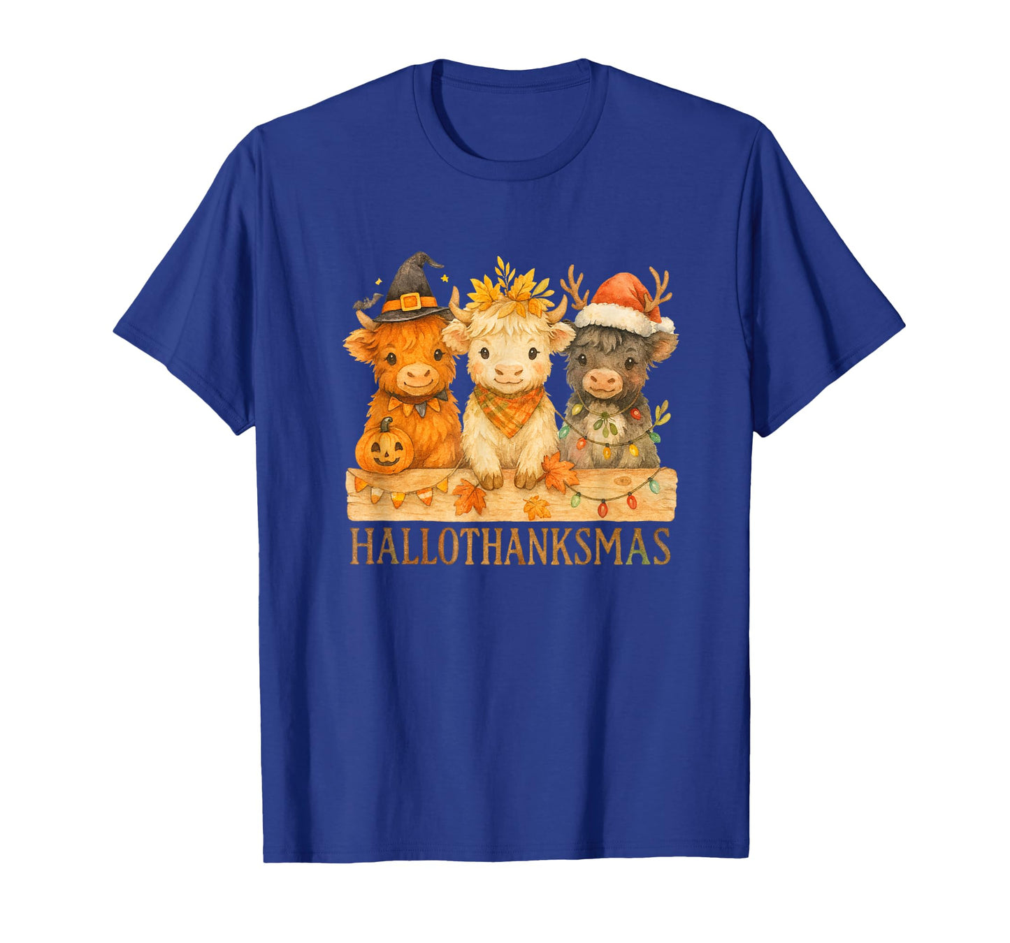 Hallothanksmas Highland Cow Trio Halloween Thanksgiving T-Shirt