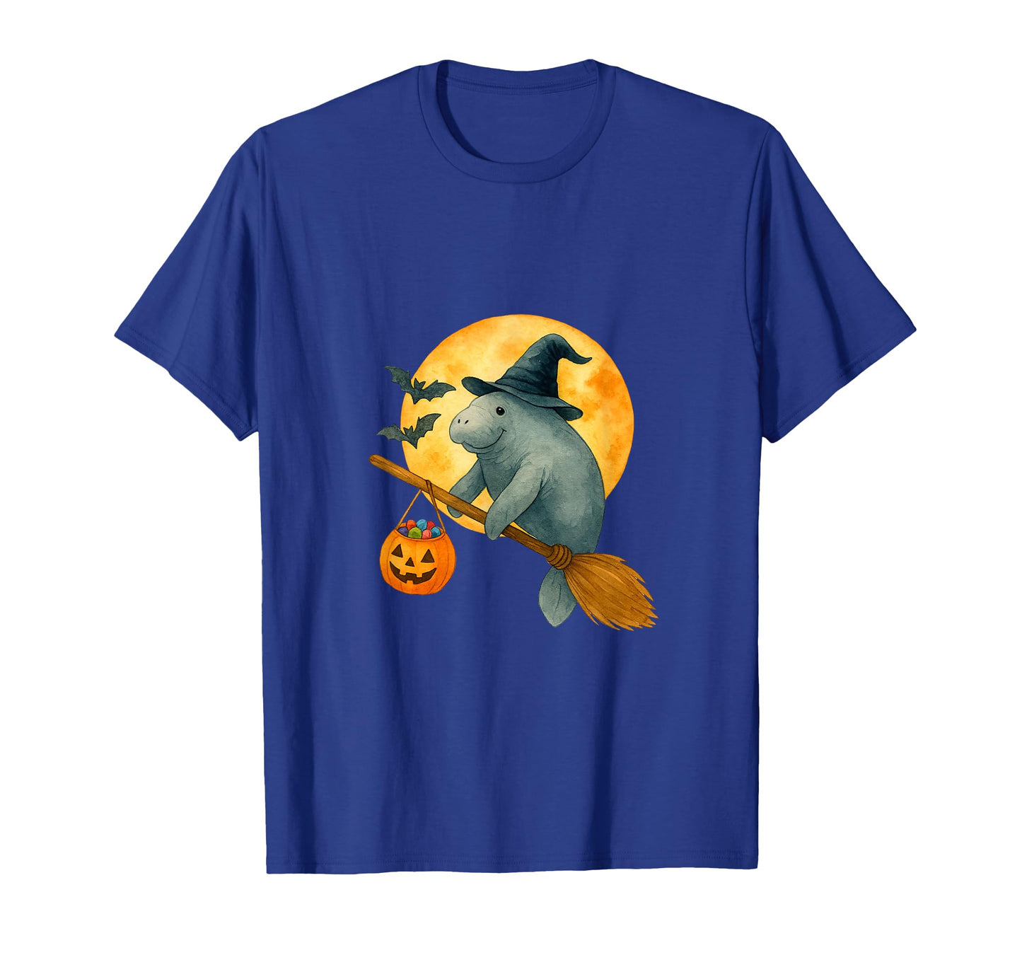 Manatee Witch Hat Pumpkin Halloween Costume Men Women Kids T-Shirt