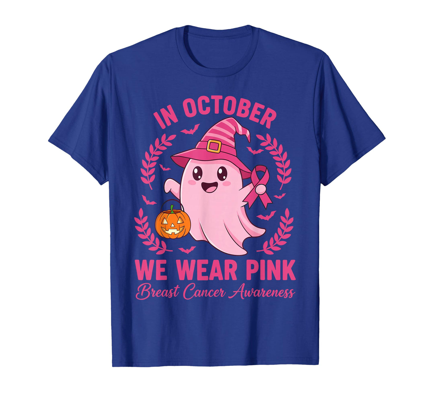 in October We Wear Pink Women Halloween Breast Cancer T-Shirt
