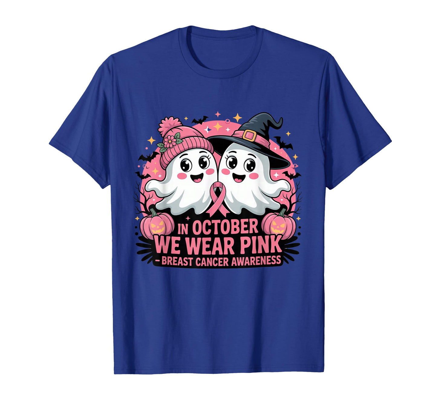 Support Squad We Wear Pink Ghost Witch October Breast Cancer T-Shirt
