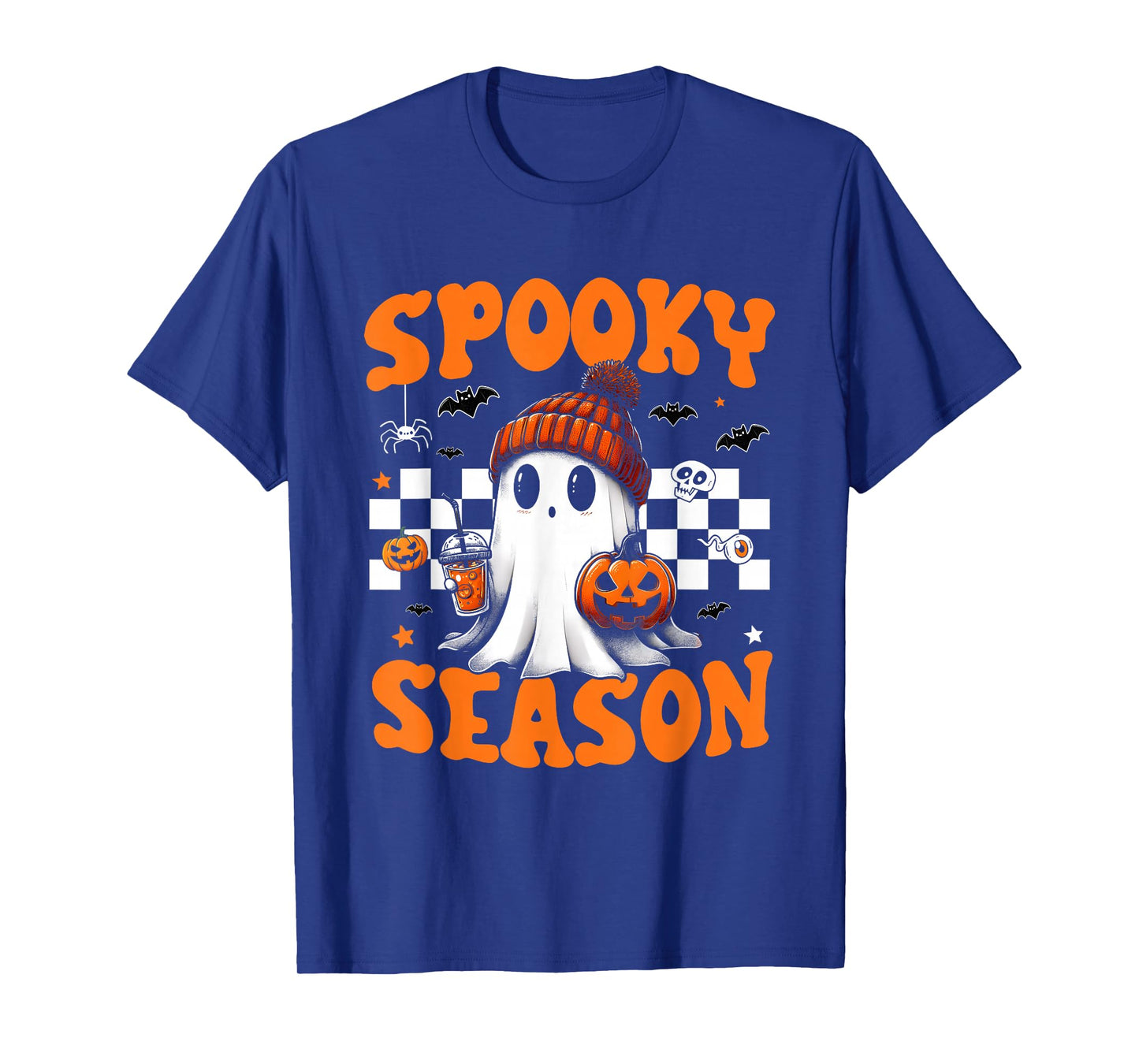 Groovy Spooky Season Retro Ghost Holding Pumpkin Halloween T-Shirt