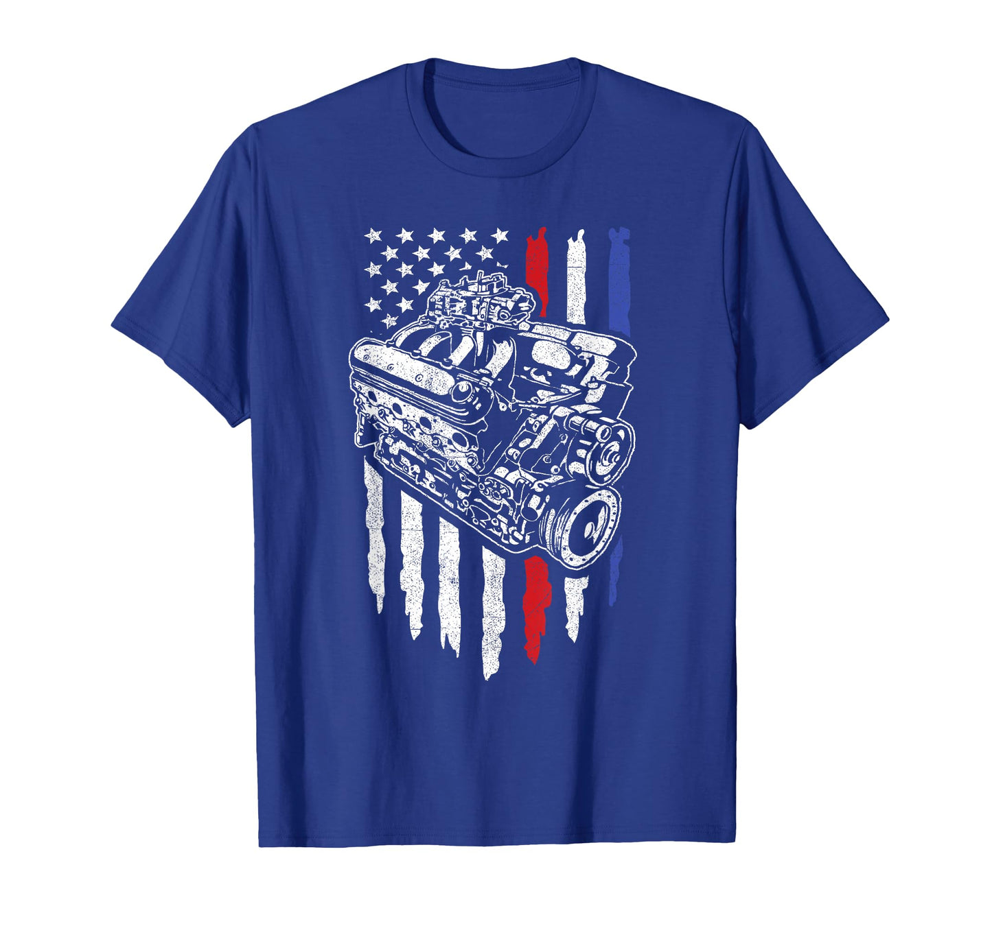 American Flag Muscle Car Motor Hot Rod Engine Racing T-Shirt
