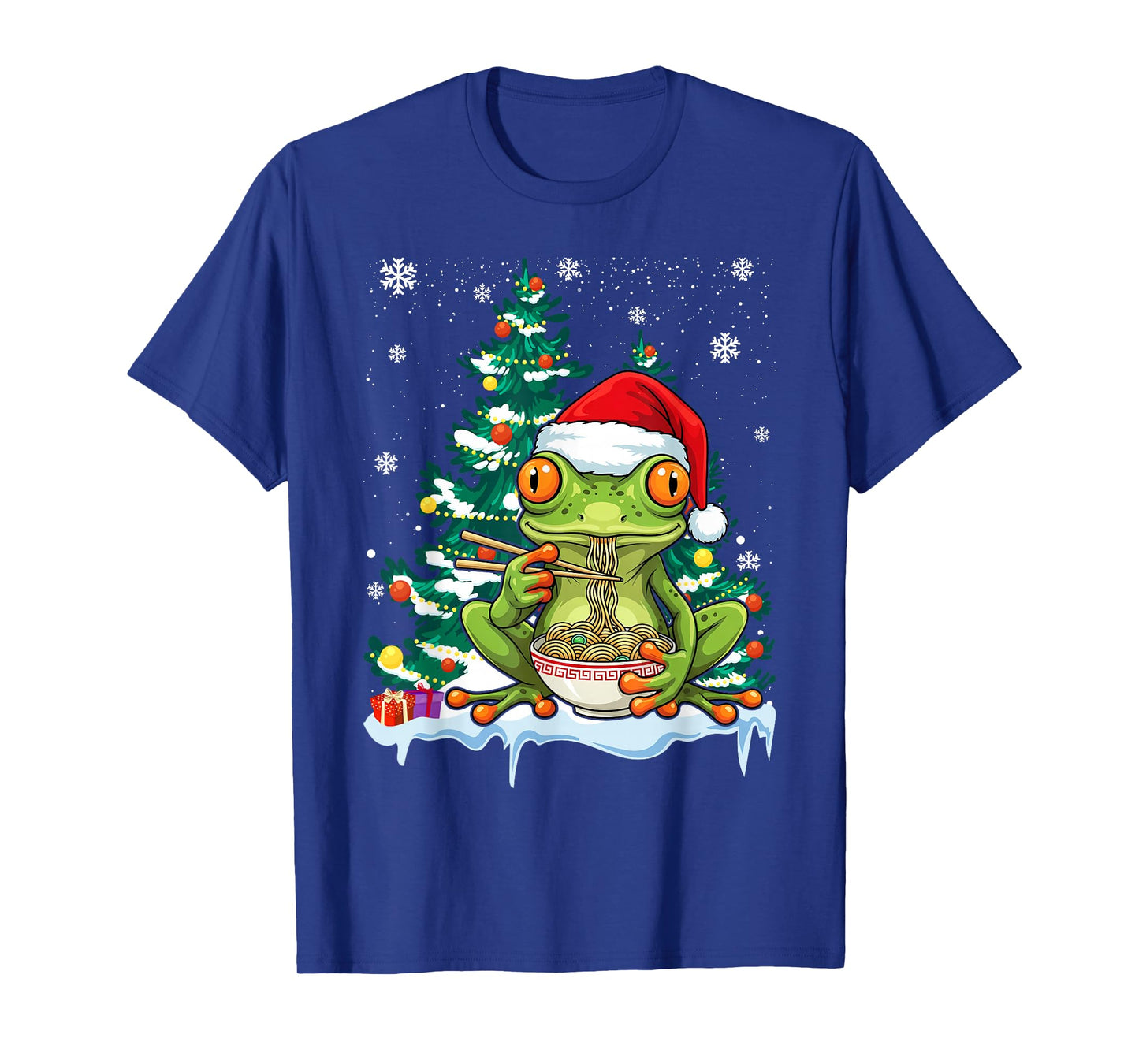 Frog Eating Ramen Santa Hat Christmas Pajama Japanese Food T-Shirt
