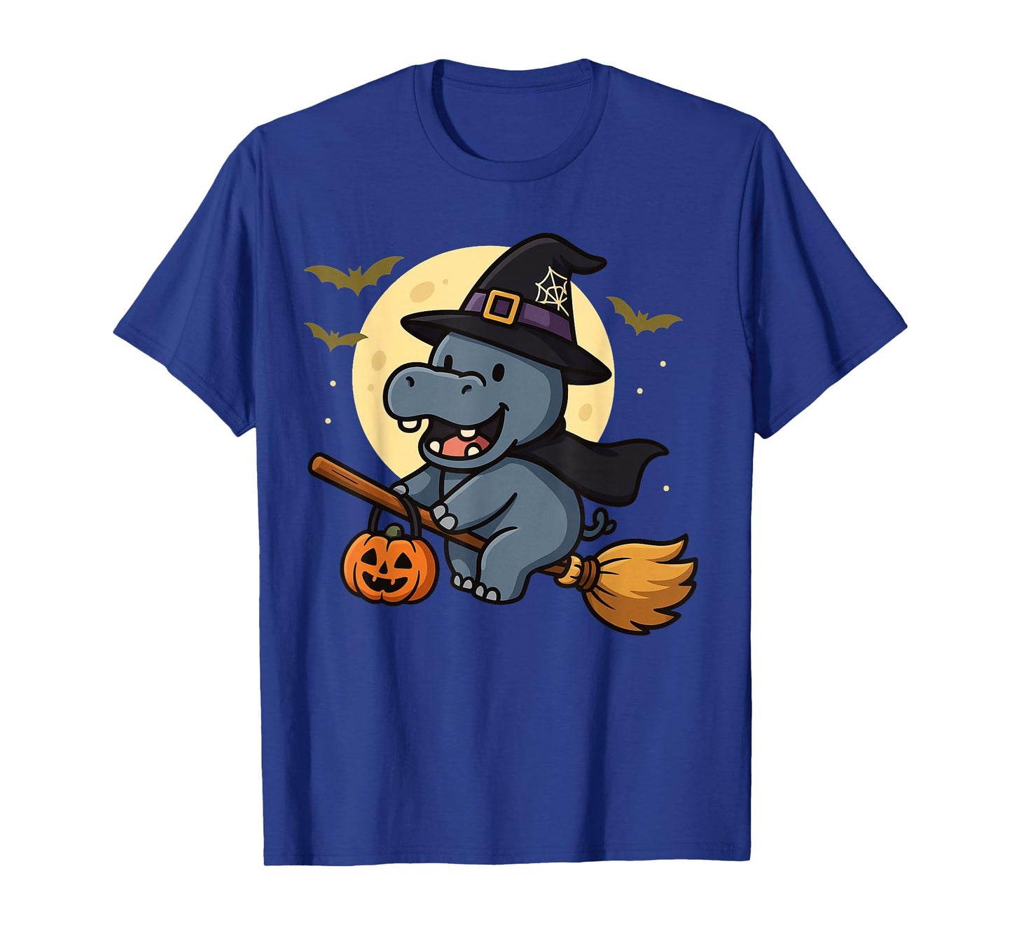 Cute Witch Hippo Halloween Outfit with Broom and Moon T-Shirt