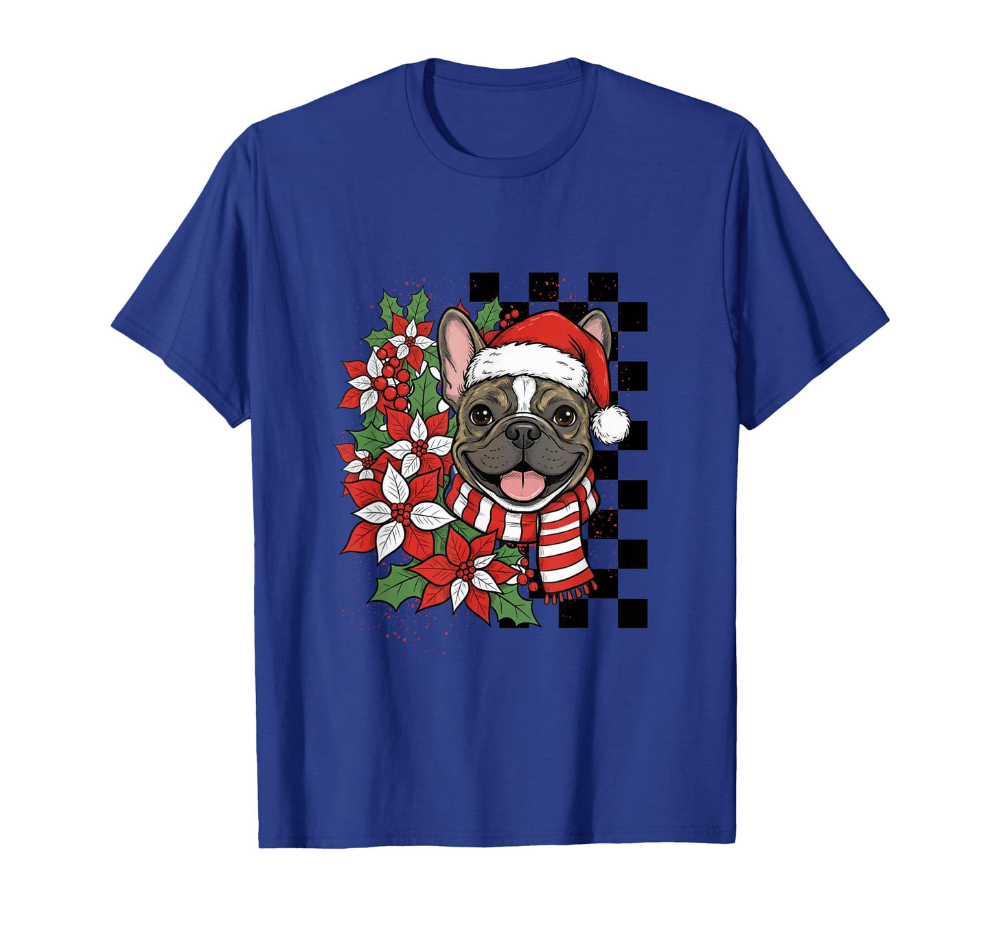 French Bulldog Christmas Frenchie Santa Checkerboard T-Shirt