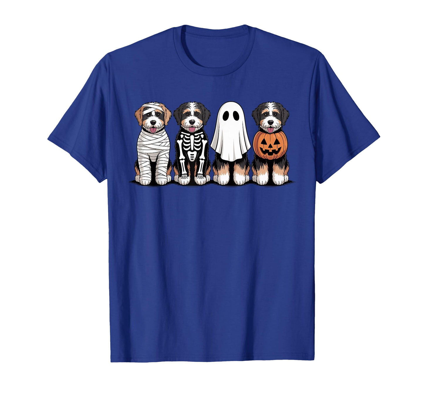 Spooky Ghost Bernedoodle Pumpkin Halloween Dog Skeleton T-Shirt