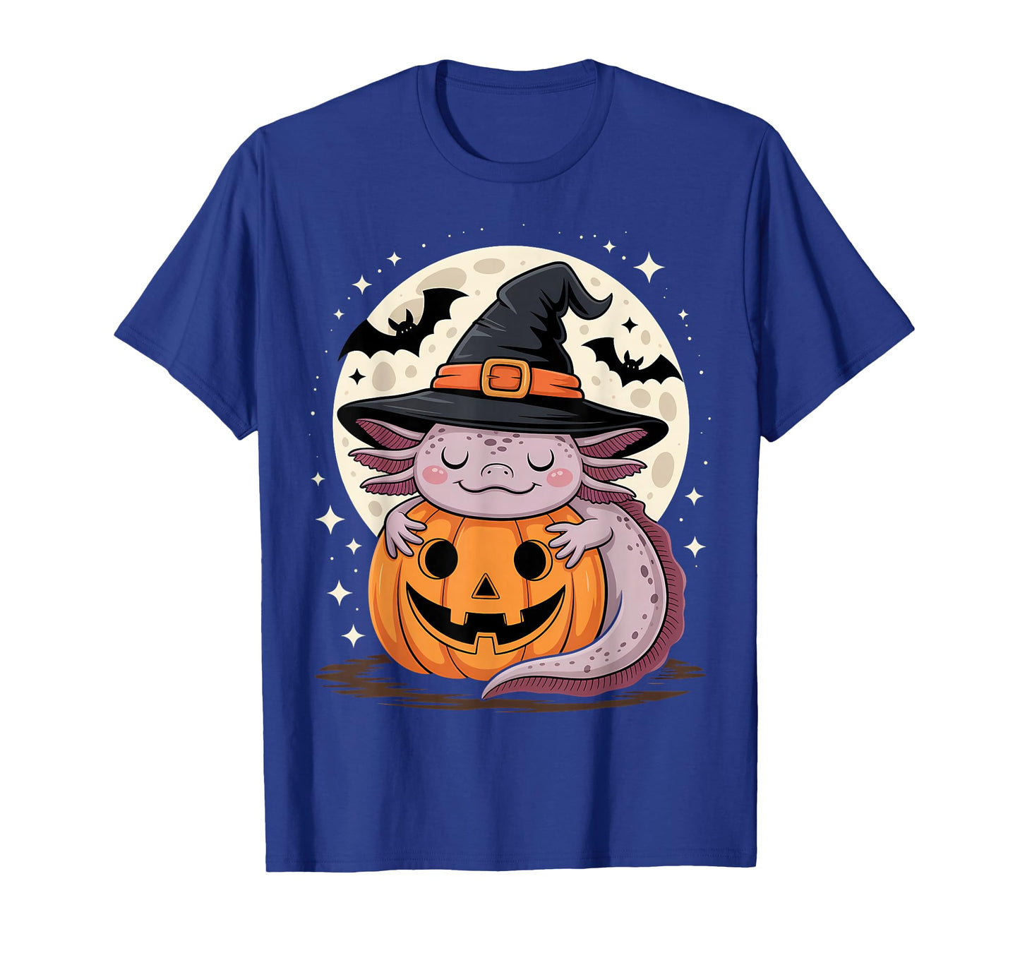 Halloween Axolotl Witch Hat Pumpkin Spooky T-Shirt
