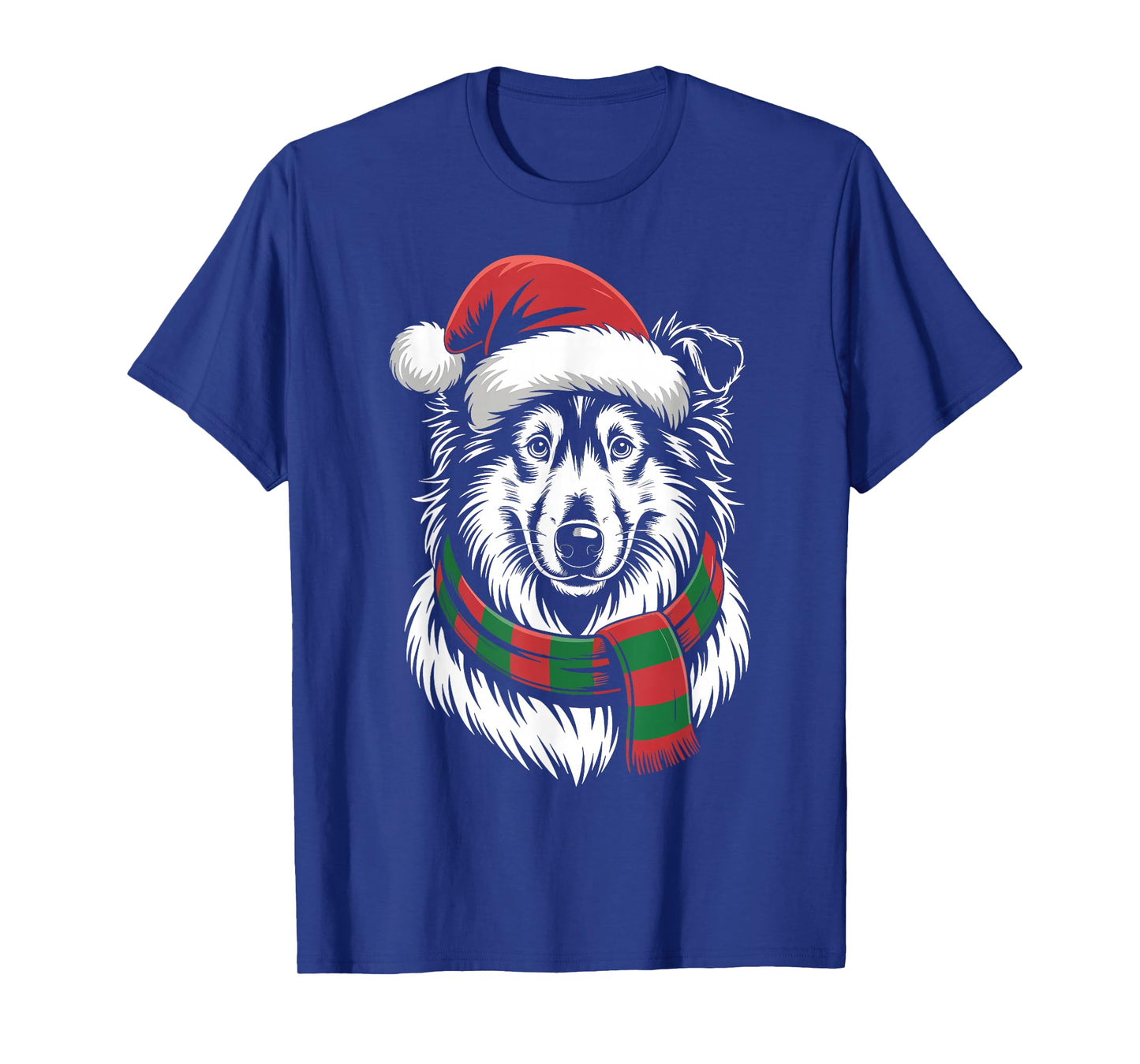 Rough Collie Dog Xmas Santa Hat Scarf Christmas Costume T-Shirt