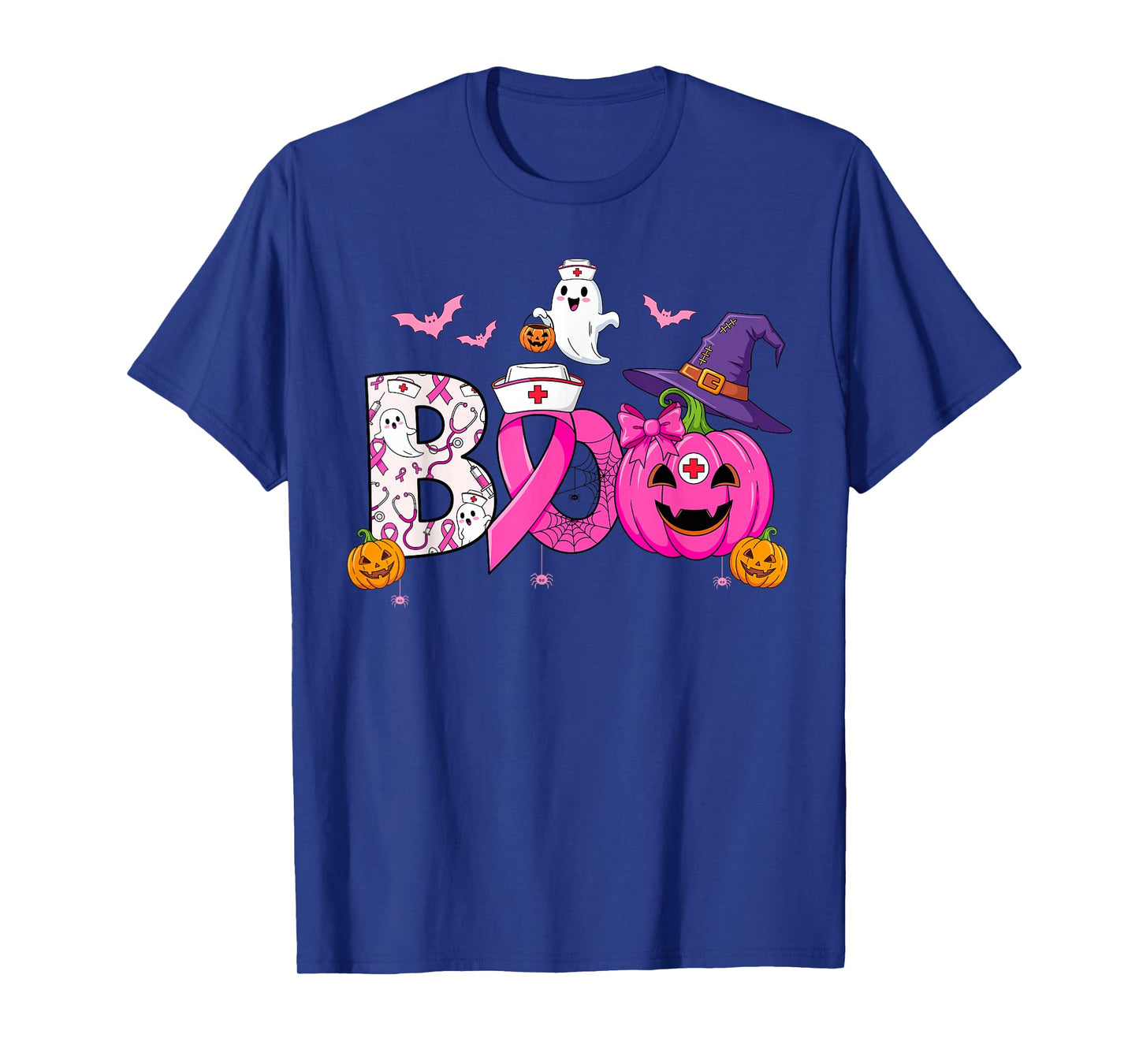 Boo Ghost Breast Cancer Awareness Nurse Witchy Pink Pumpkin T-Shirt