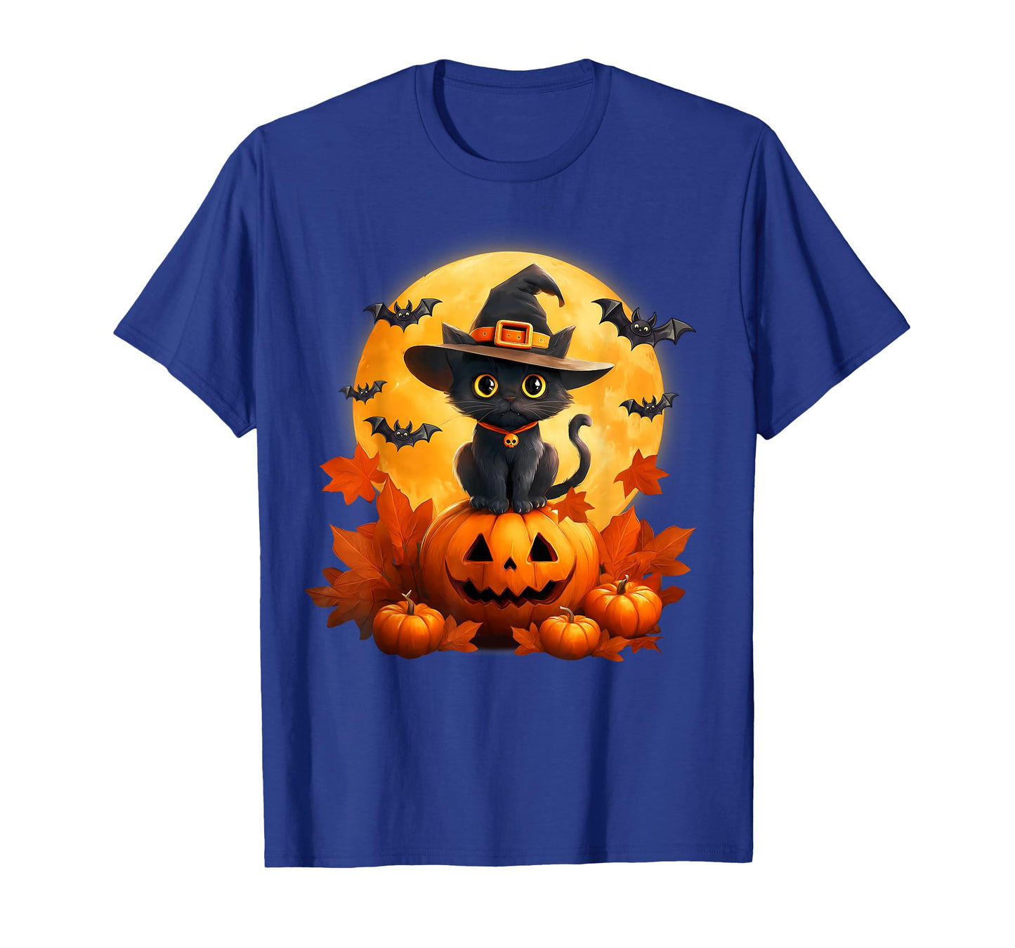 Spooky Halloween Moon Black Cat Witch Pumpkin Autumn Season T-Shirt