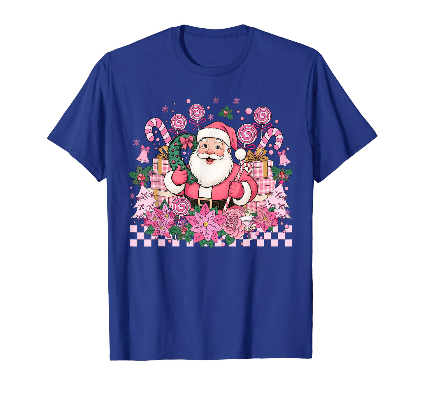 Vintage Pink Santa Claus Merry Christmas Pajamas Xmas Women T-Shirt