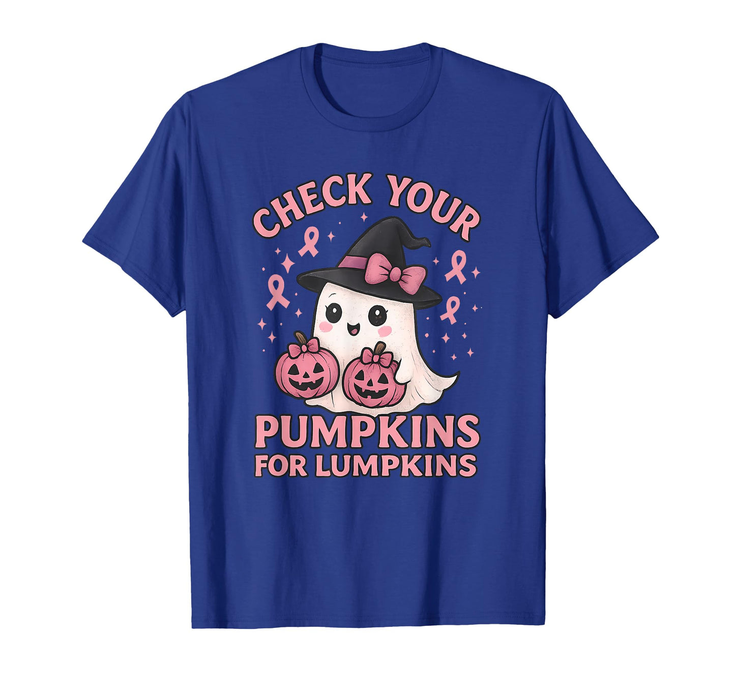 Check Your Pumpkins Ghost Pink Ribbon Funny Halloween T-Shirt