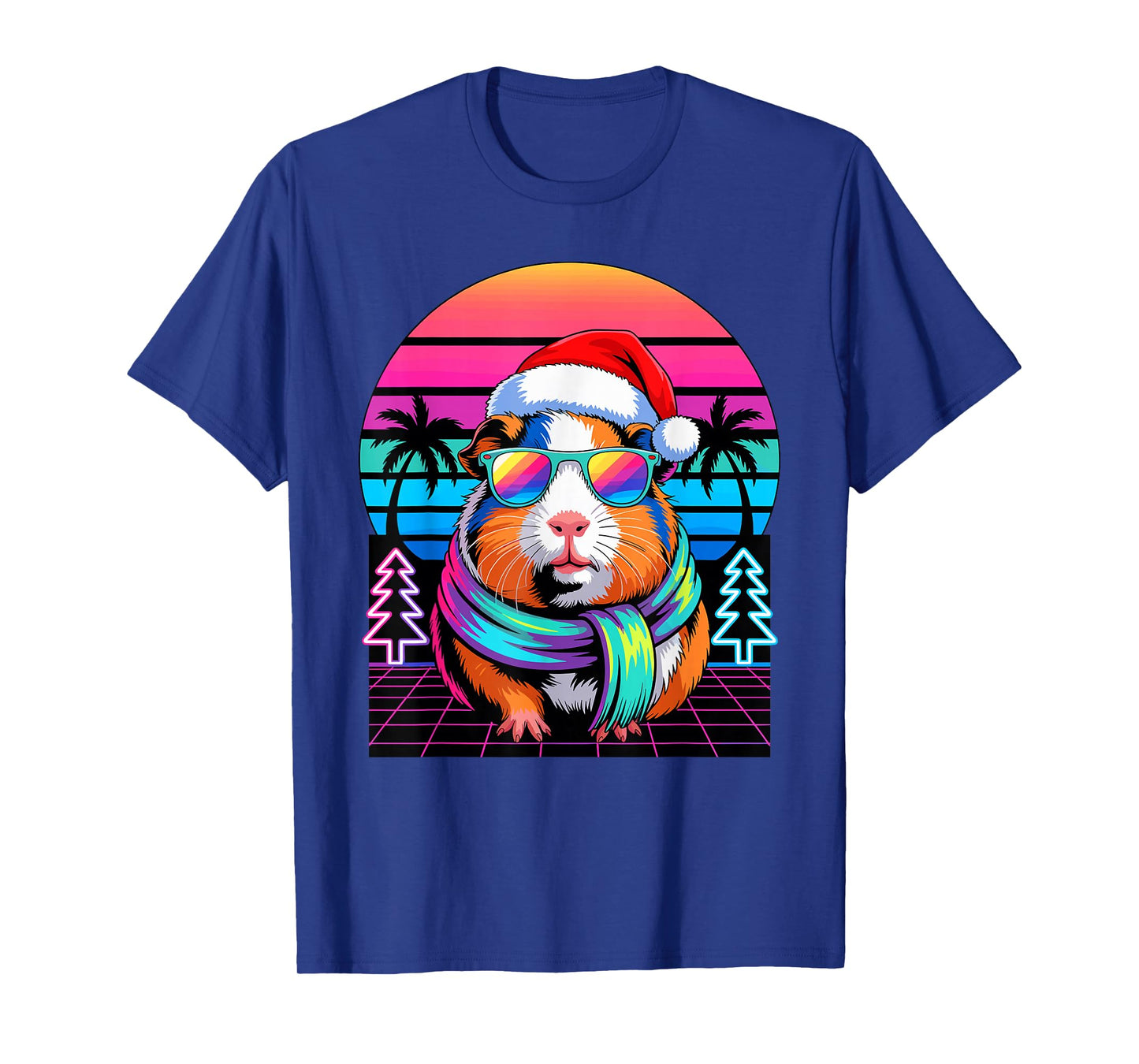 Christmas Synthwave Guinea Pig Sunglasses T-Shirt