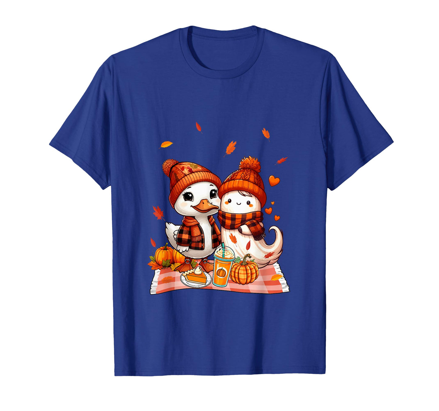 Duck with Boo Halloween Thanksgiving Fall Leaves Pumpkins T-Shirt