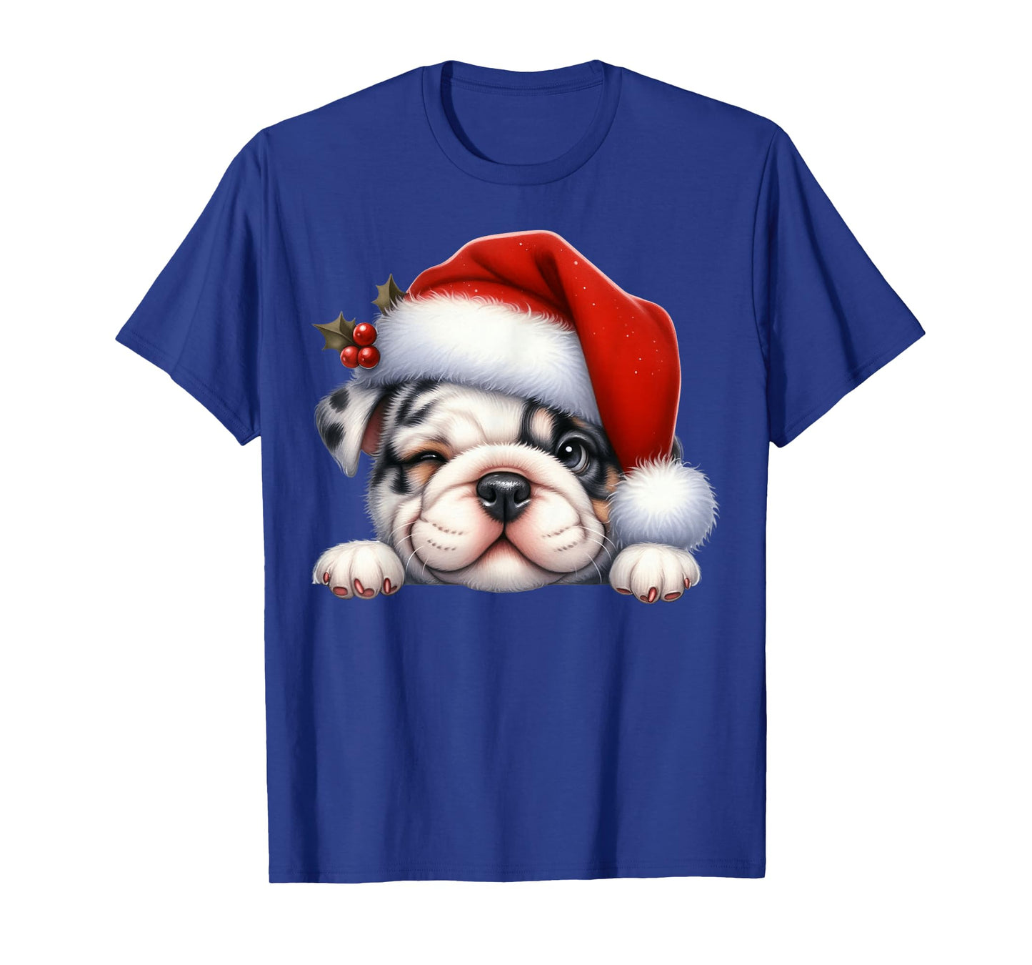 Bulldog Dog Christmas Santa Hat Dog Mom Dad T-Shirt