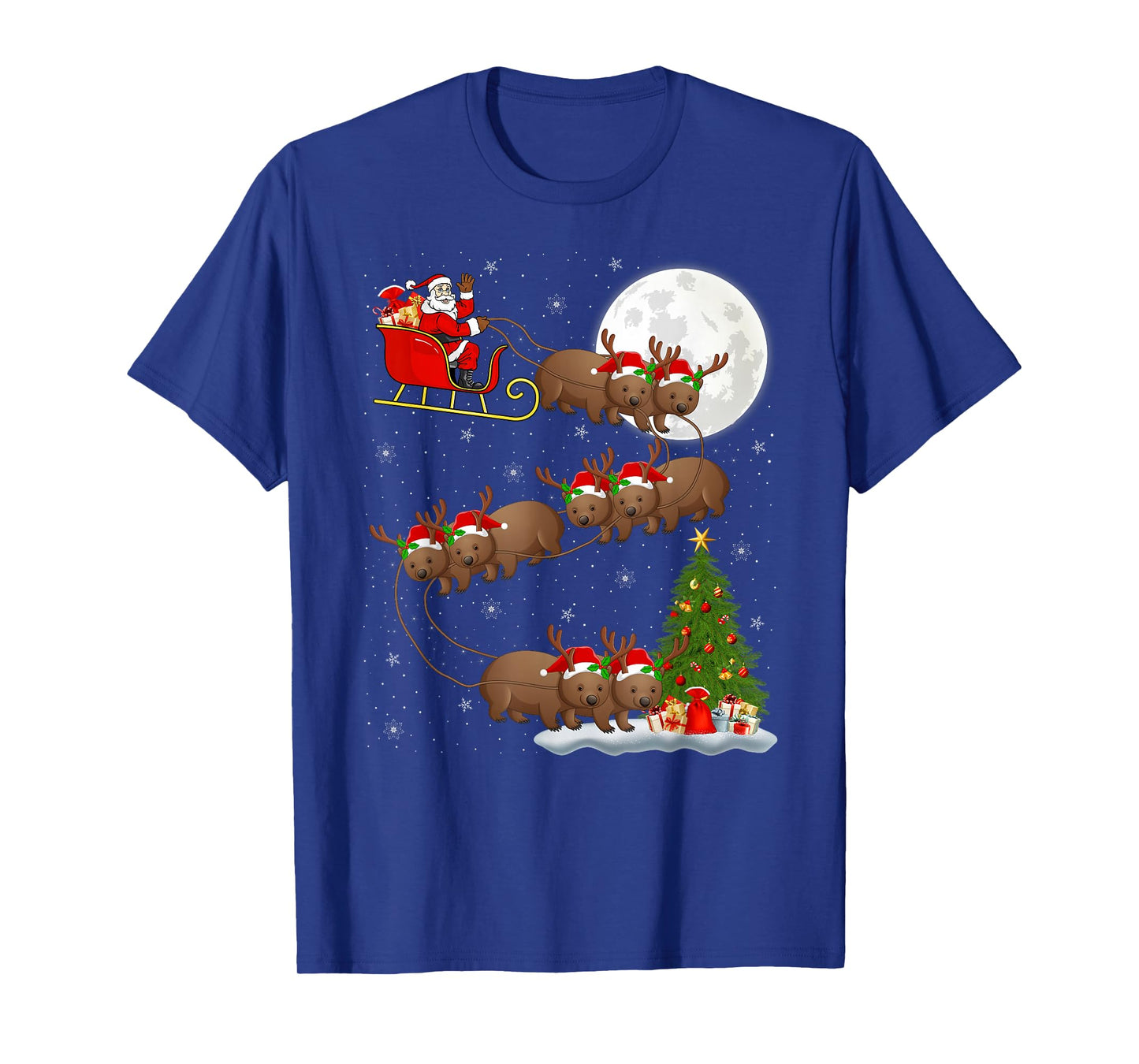 Wombat Santa Sleigh Flying Funny Magical Christmas T-Shirt