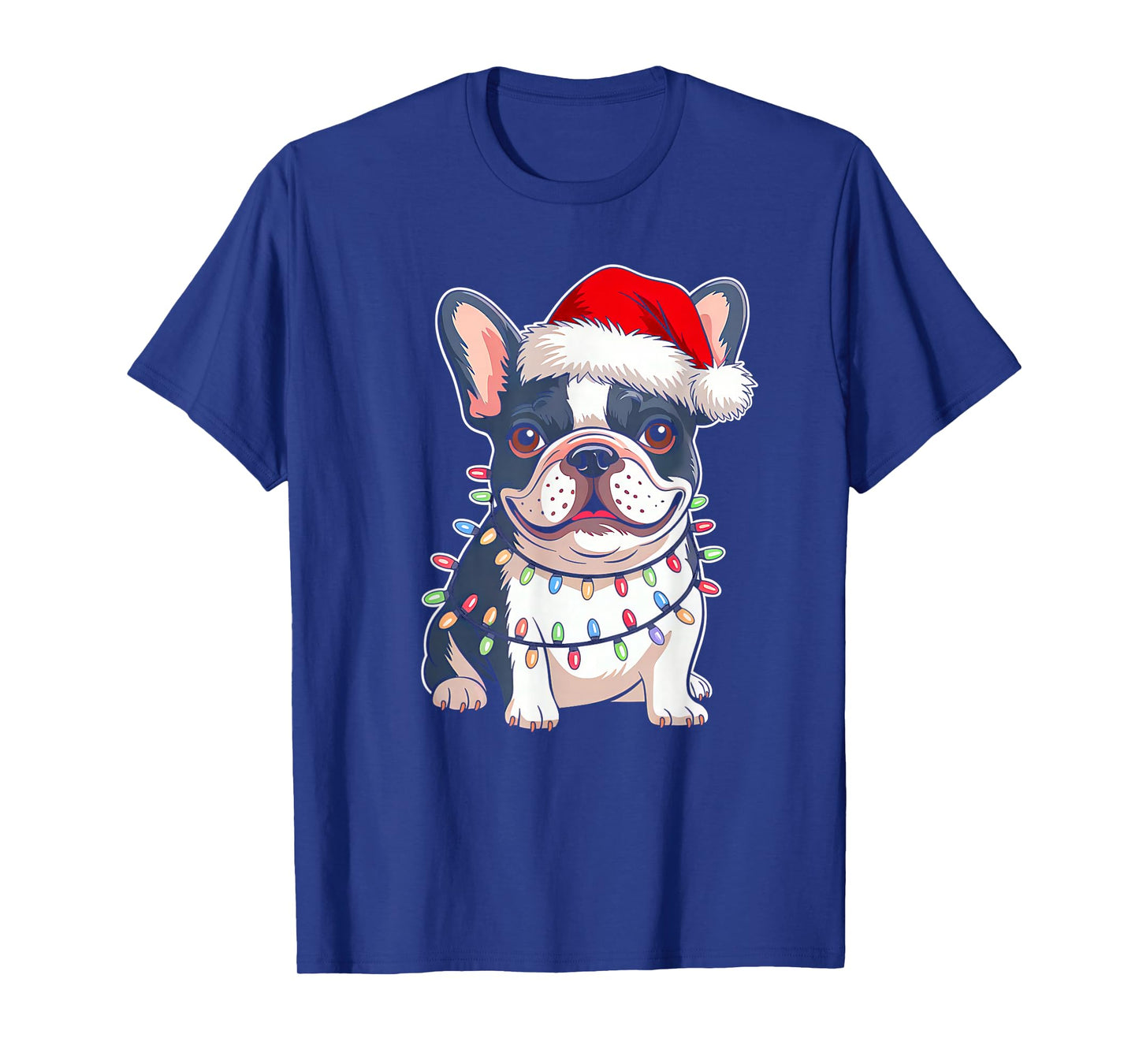 French Bulldog Dog Christmas Lights Santa Hat Xmas Dog Lover T-Shirt