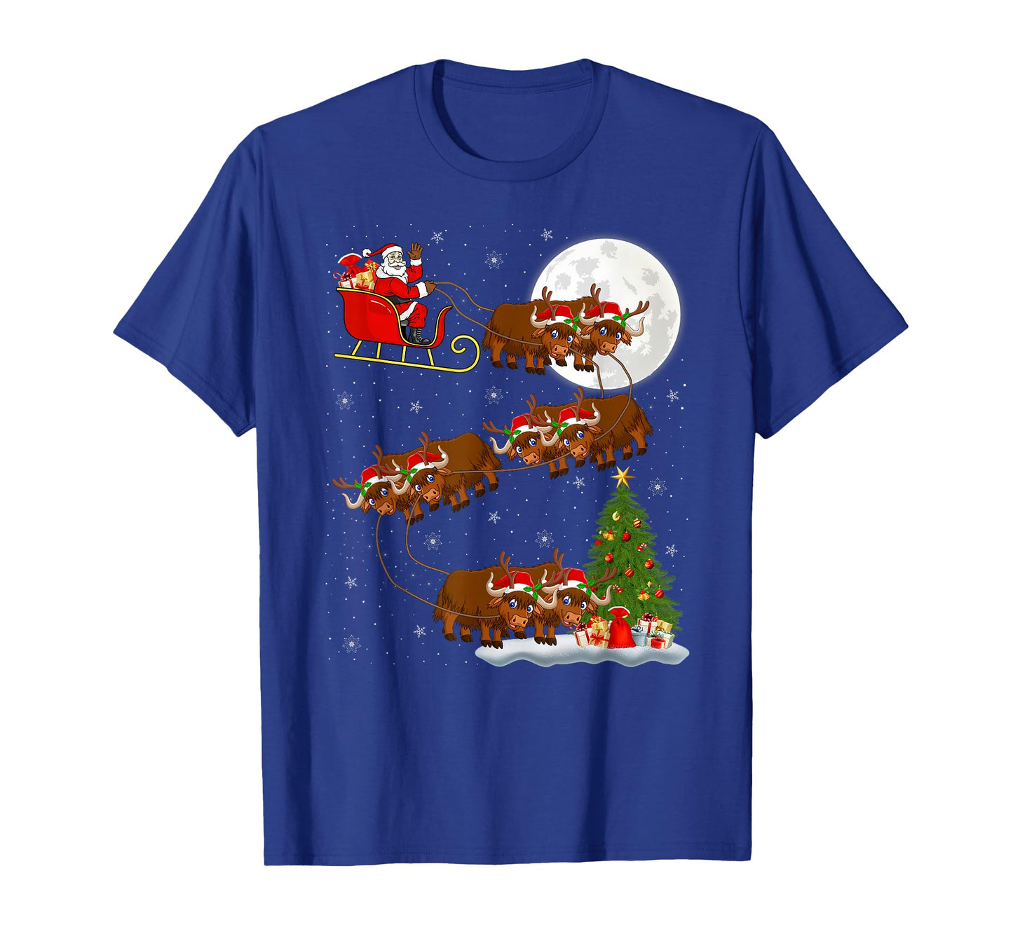 Yak Santa Sleigh Flying Funny Magical Christmas T-Shirt