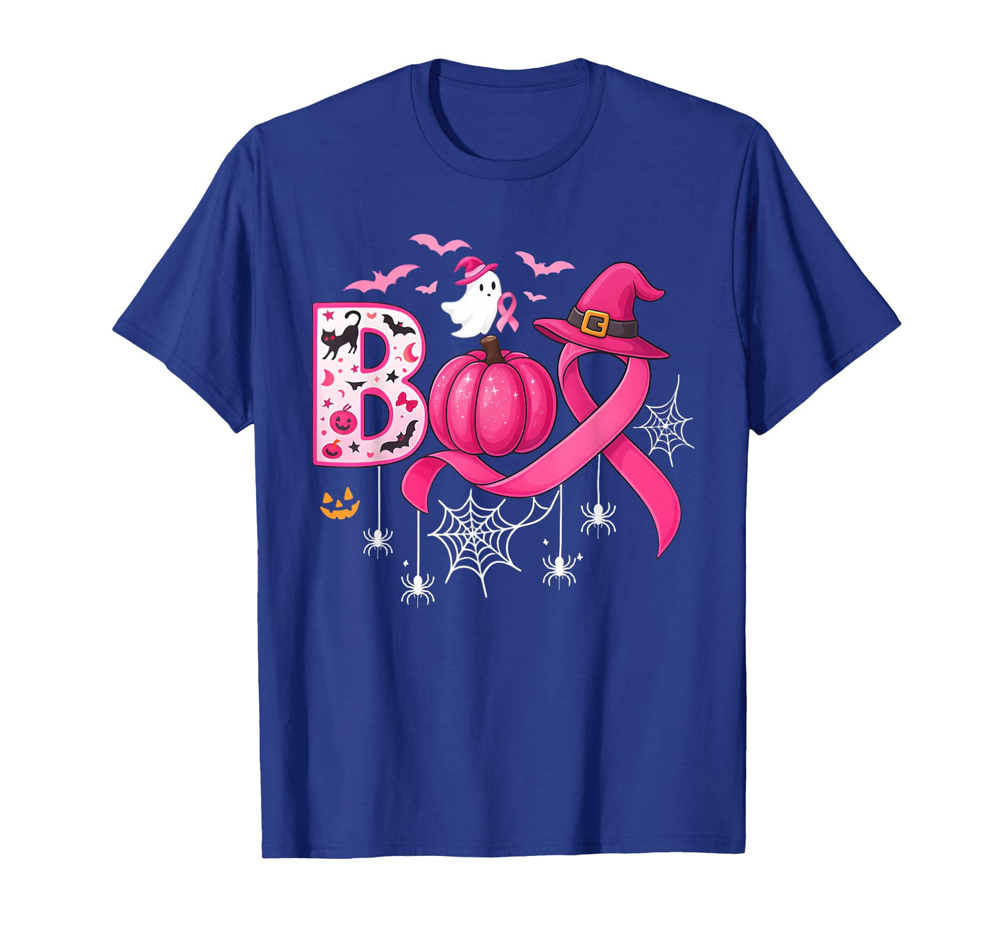 Boo Halloween Pumpkin Pink Ribbon Witch Breast Cancer T-Shirt